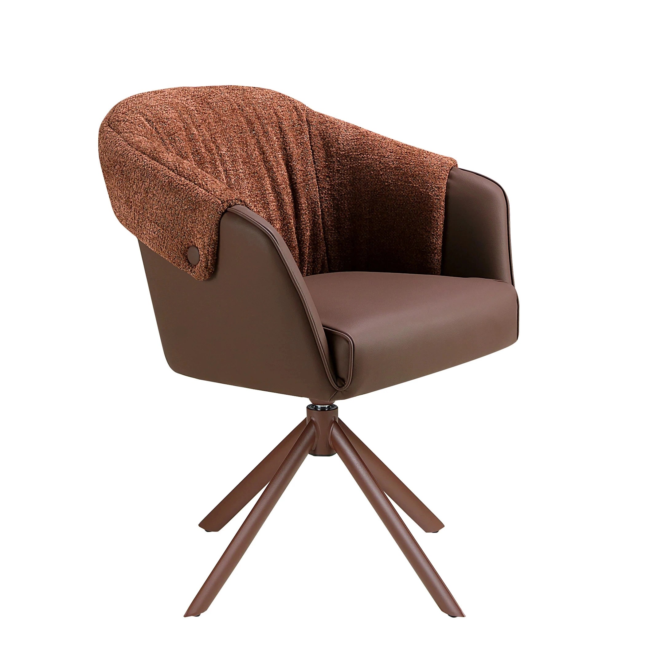 Chaise pivotante en similicuir marron cuivré et tissu marron chiné