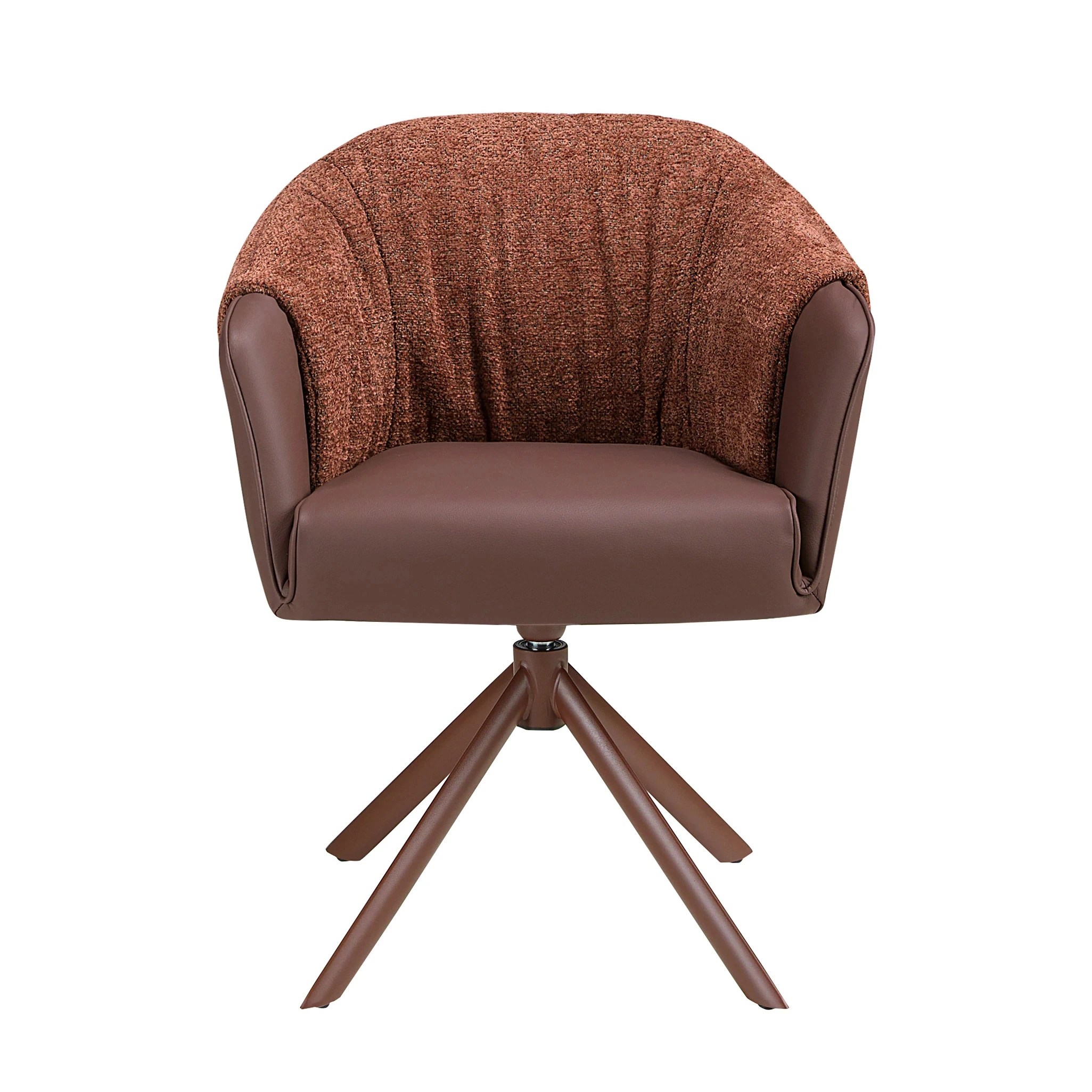 Chaise pivotante en similicuir marron cuivré et tissu marron chiné