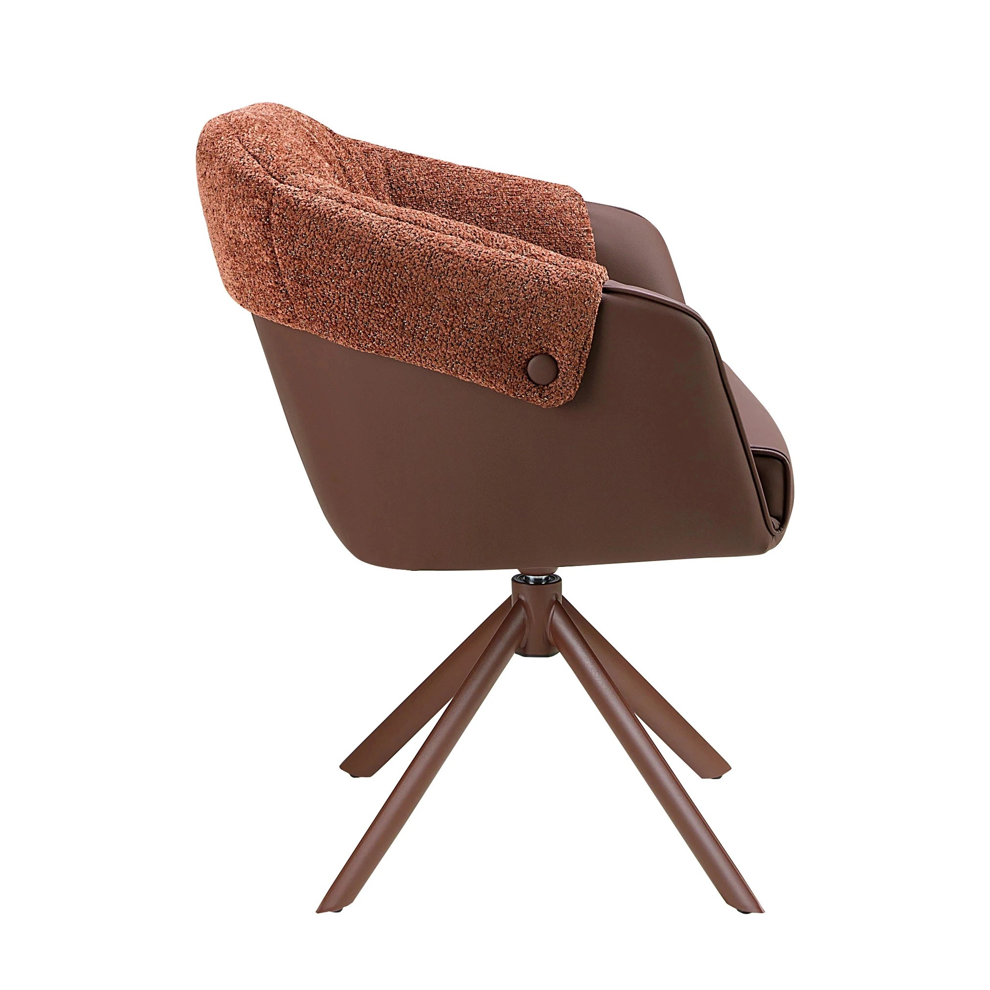 Chaise pivotante en similicuir marron cuivré et tissu marron chiné