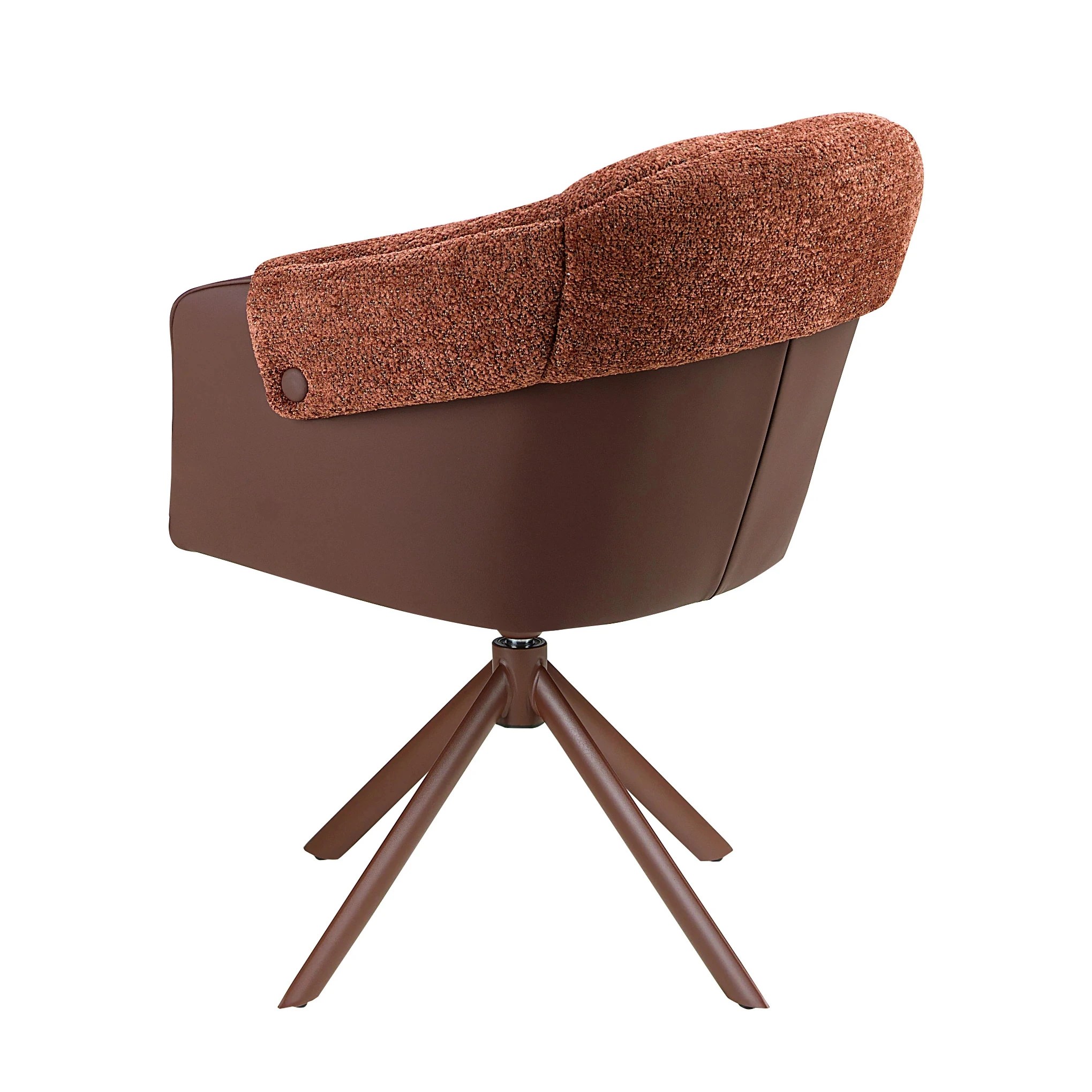 Chaise pivotante en similicuir marron cuivré et tissu marron chiné