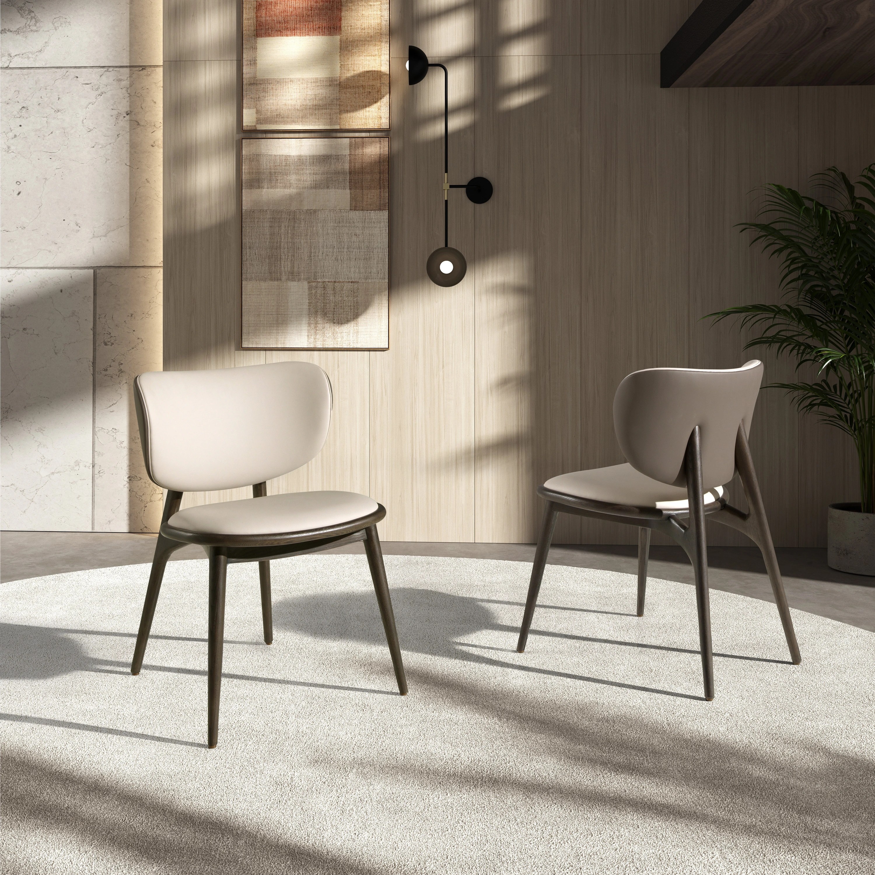 Chaise en similicuir crème et gris foncé