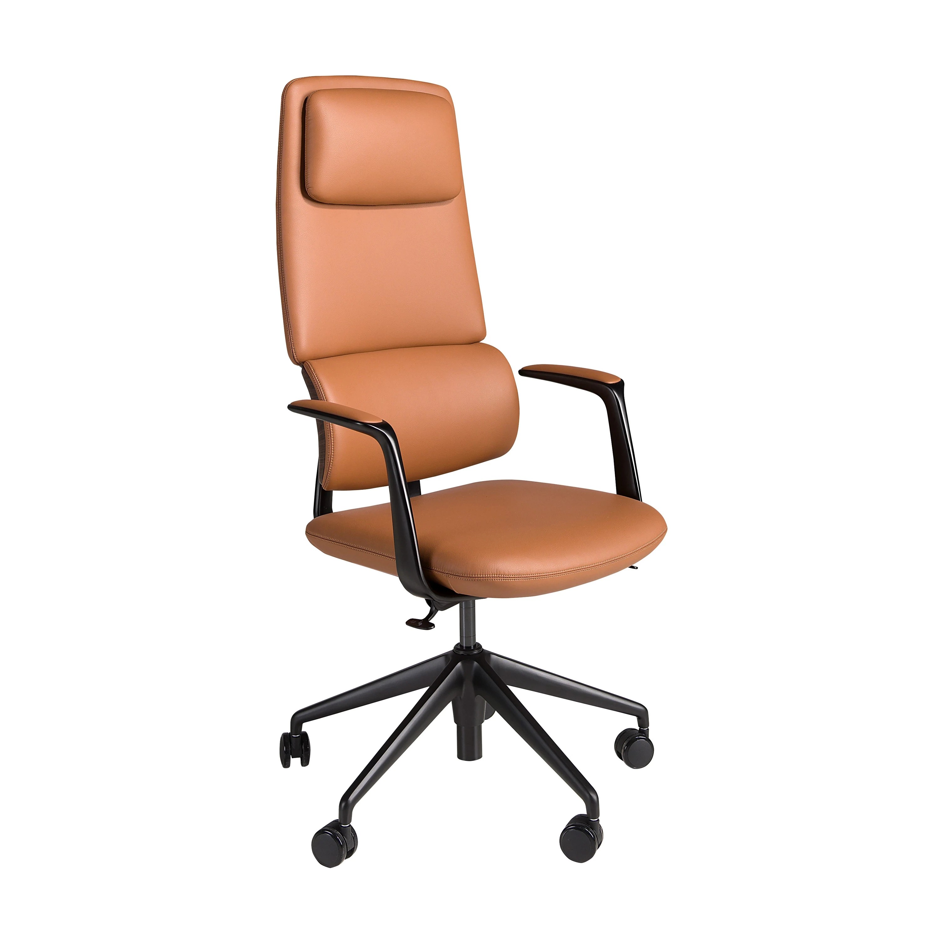 Chaise de bureau pivotante en similicuir marron
