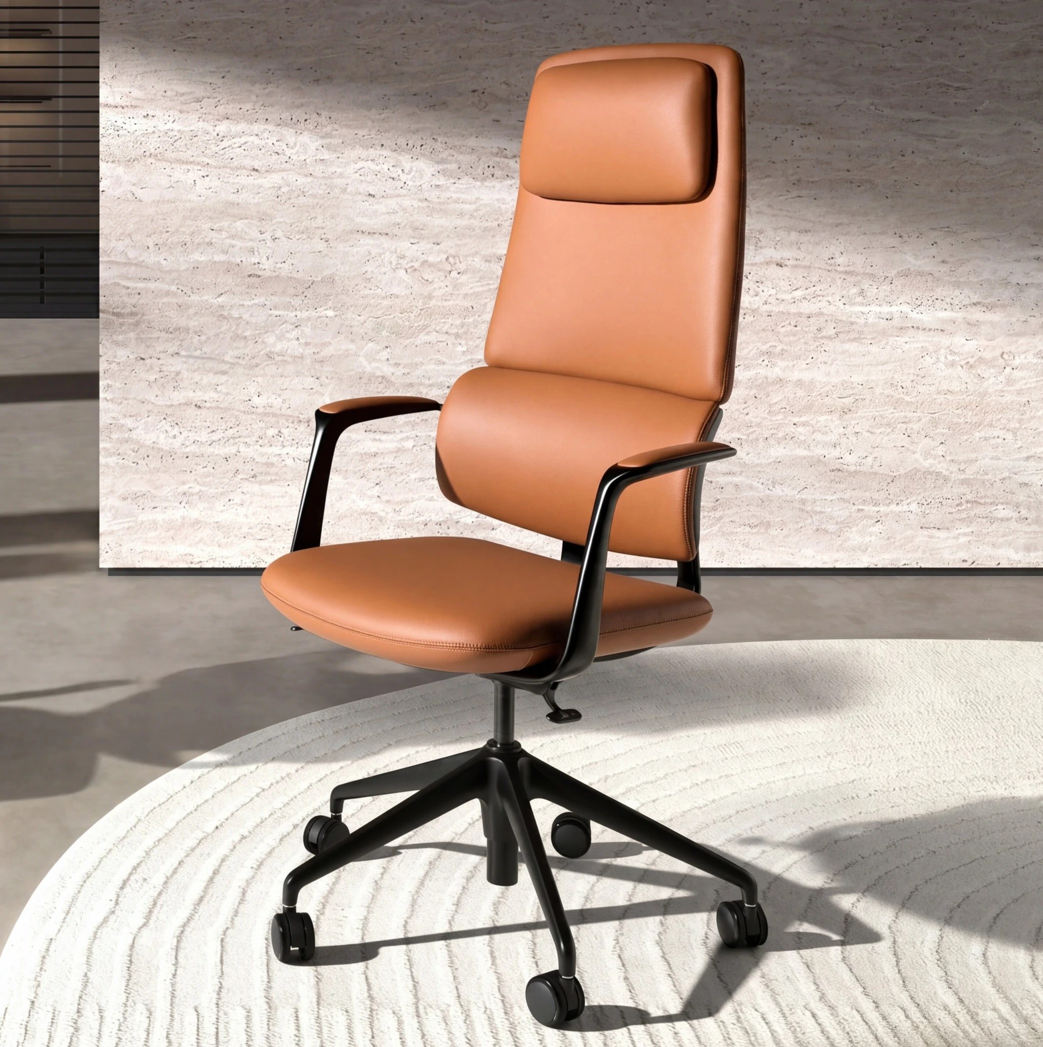 Chaise de bureau pivotante en similicuir marron