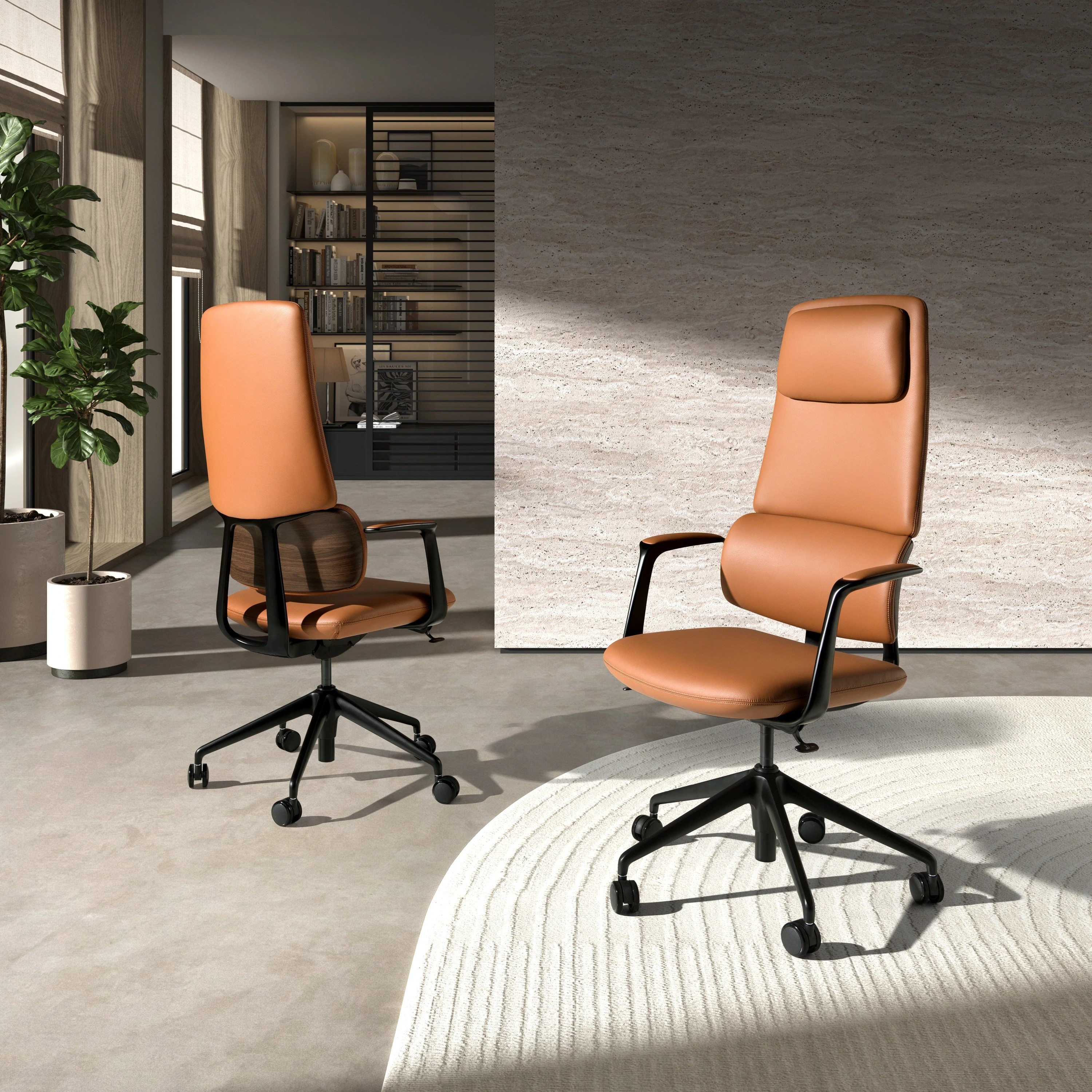 Chaise de bureau pivotante en similicuir marron