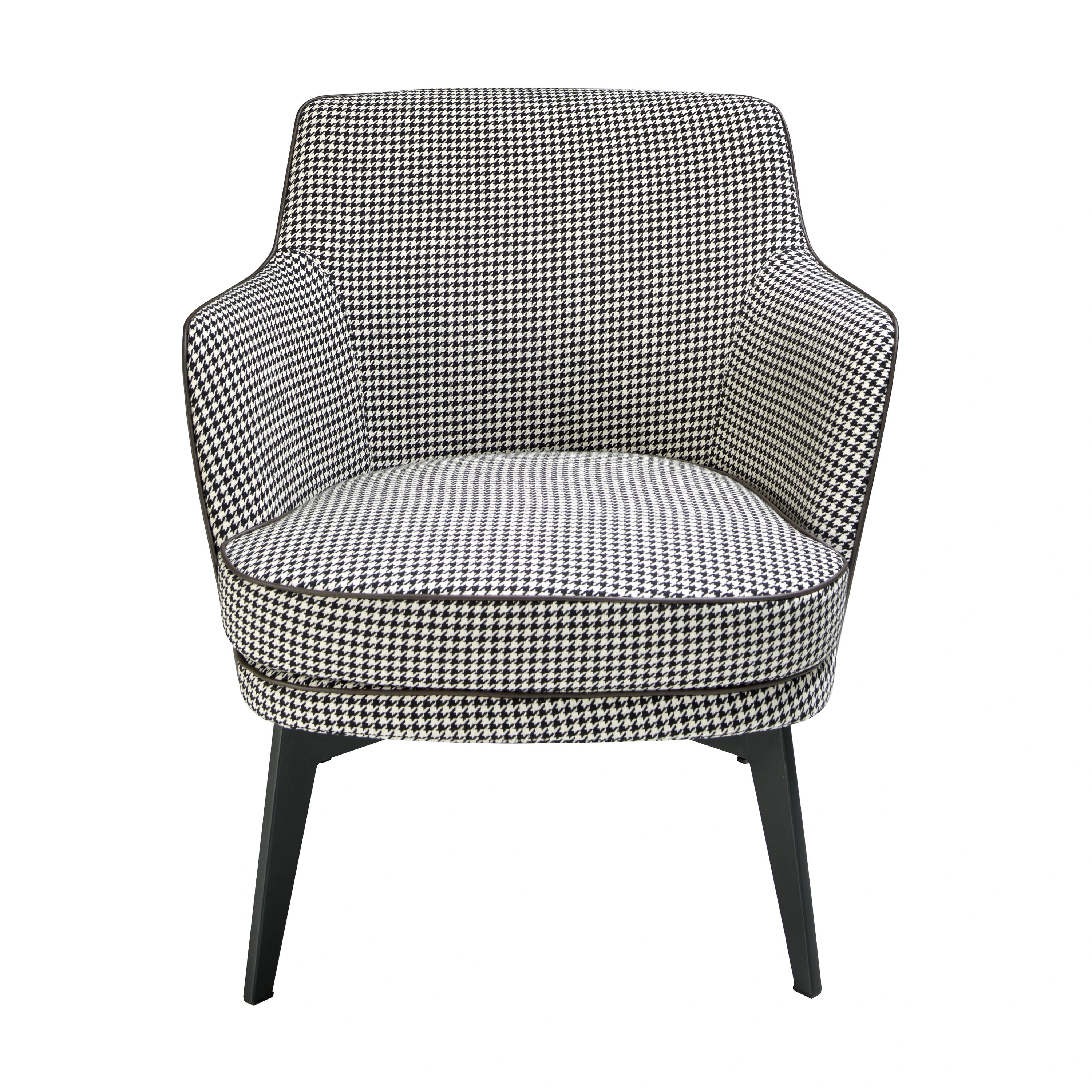 Fauteuil en similicuir brun chocolat et tissu noir et blanc