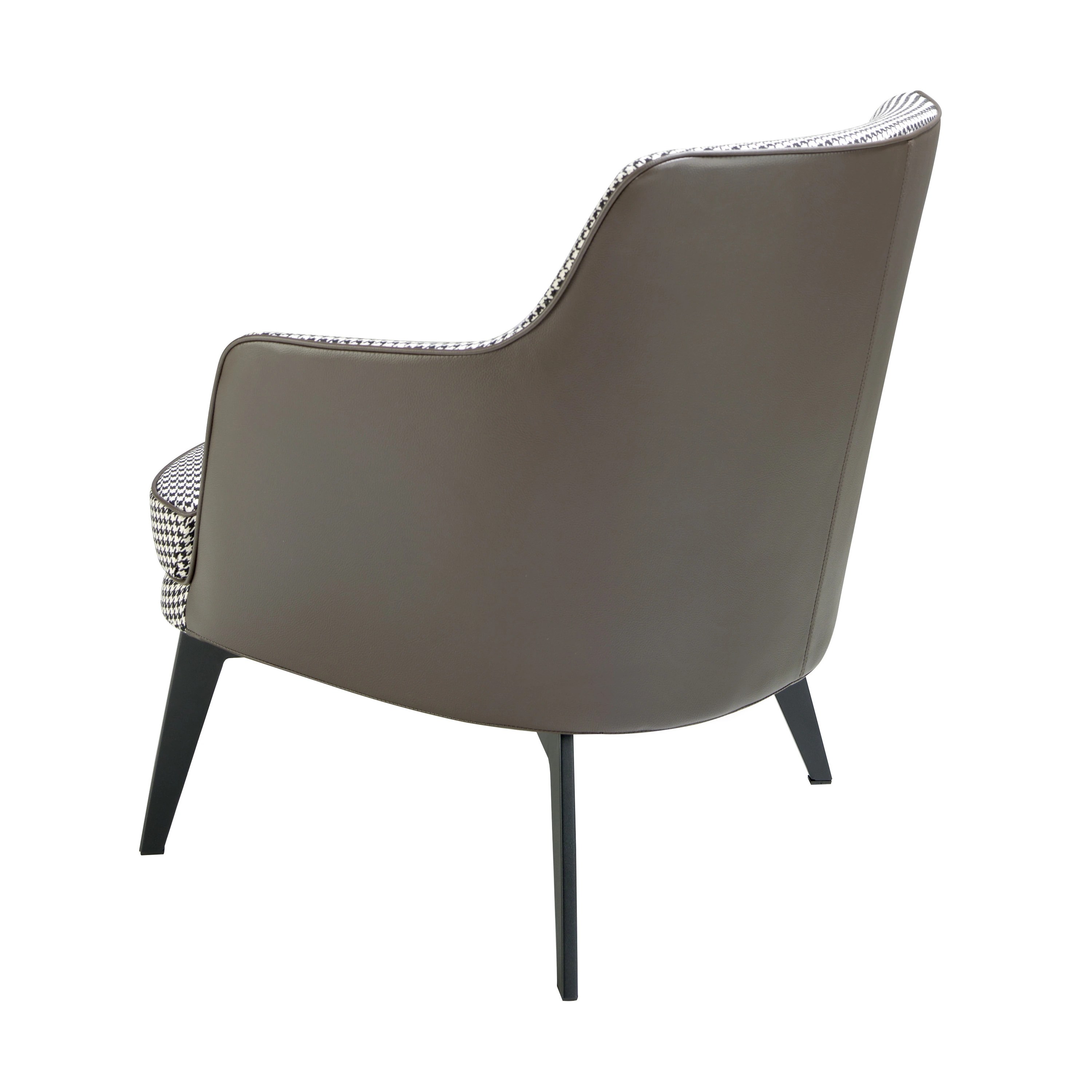 Fauteuil en similicuir brun chocolat et tissu noir et blanc