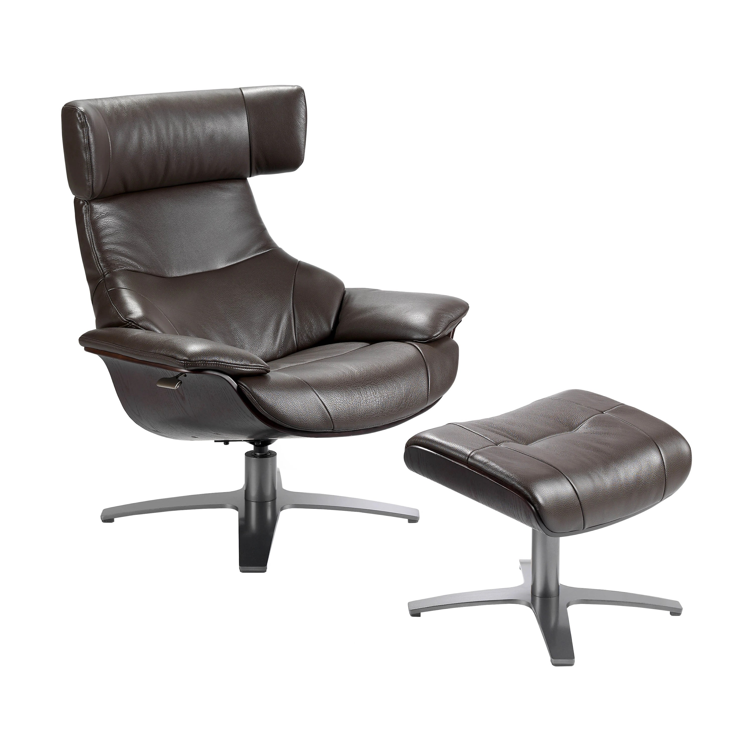 Fauteuil inclinable pivotant en cuir marron chocolat