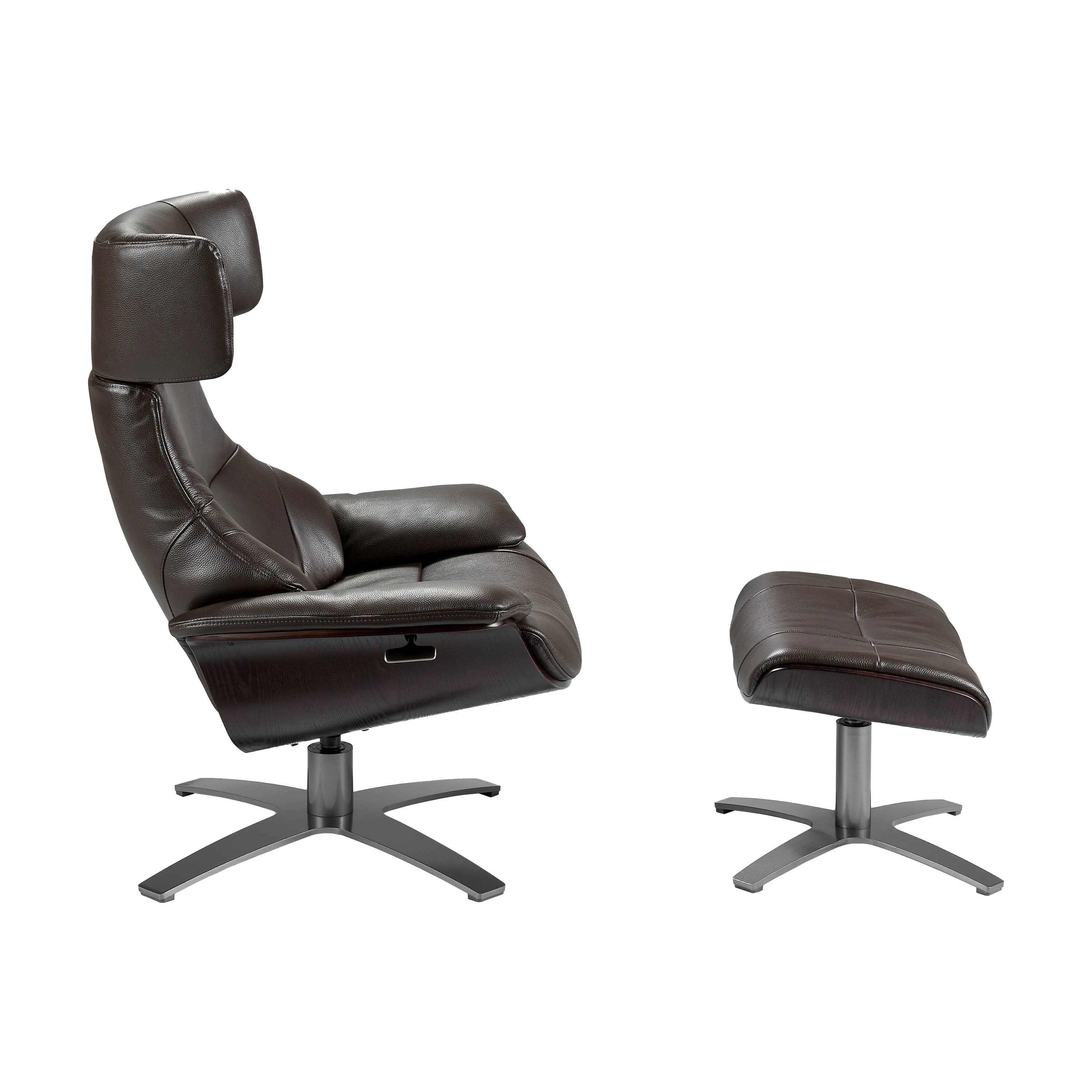 Fauteuil inclinable pivotant en cuir marron chocolat