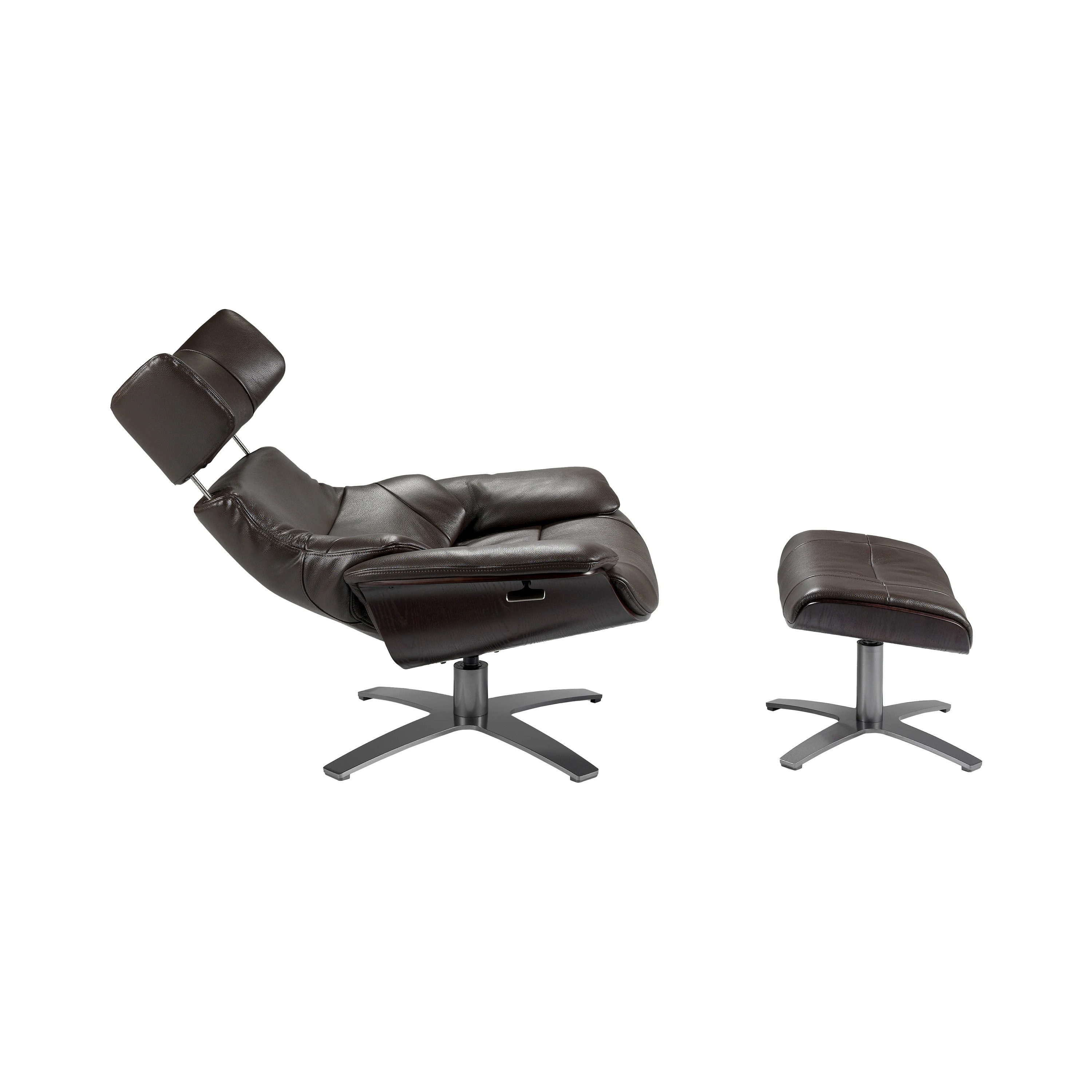 Fauteuil inclinable pivotant en cuir marron chocolat