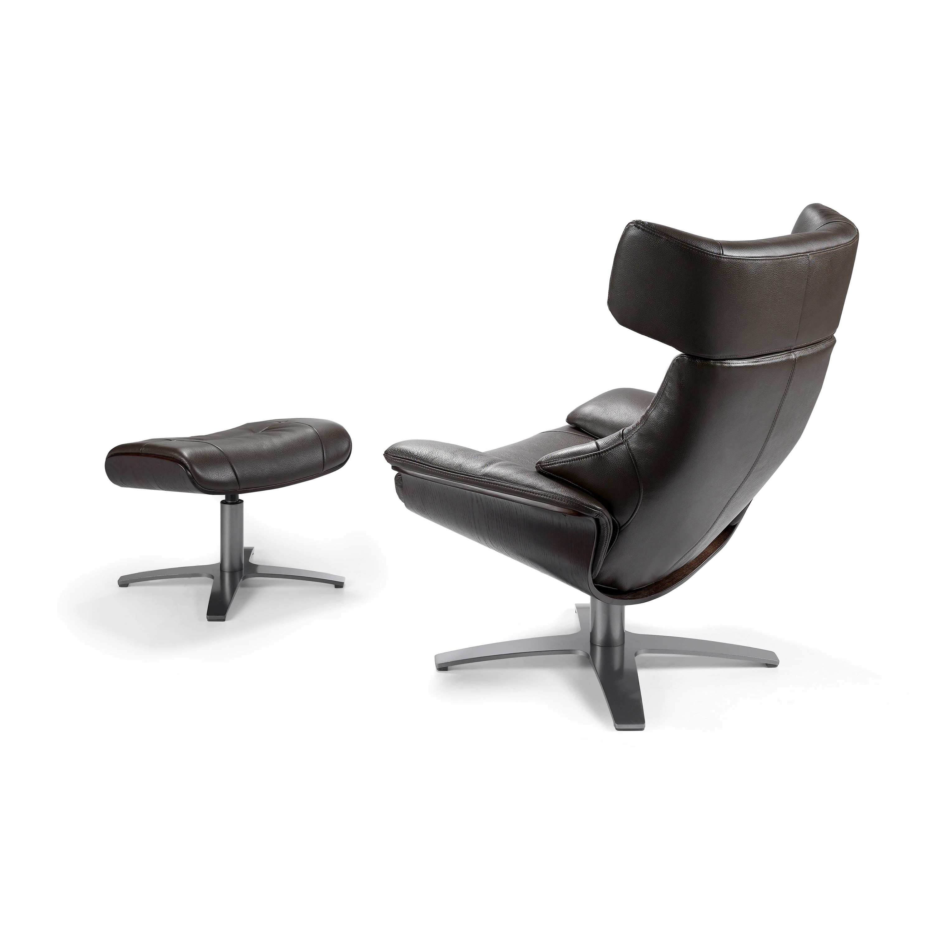 Fauteuil inclinable pivotant en cuir marron chocolat
