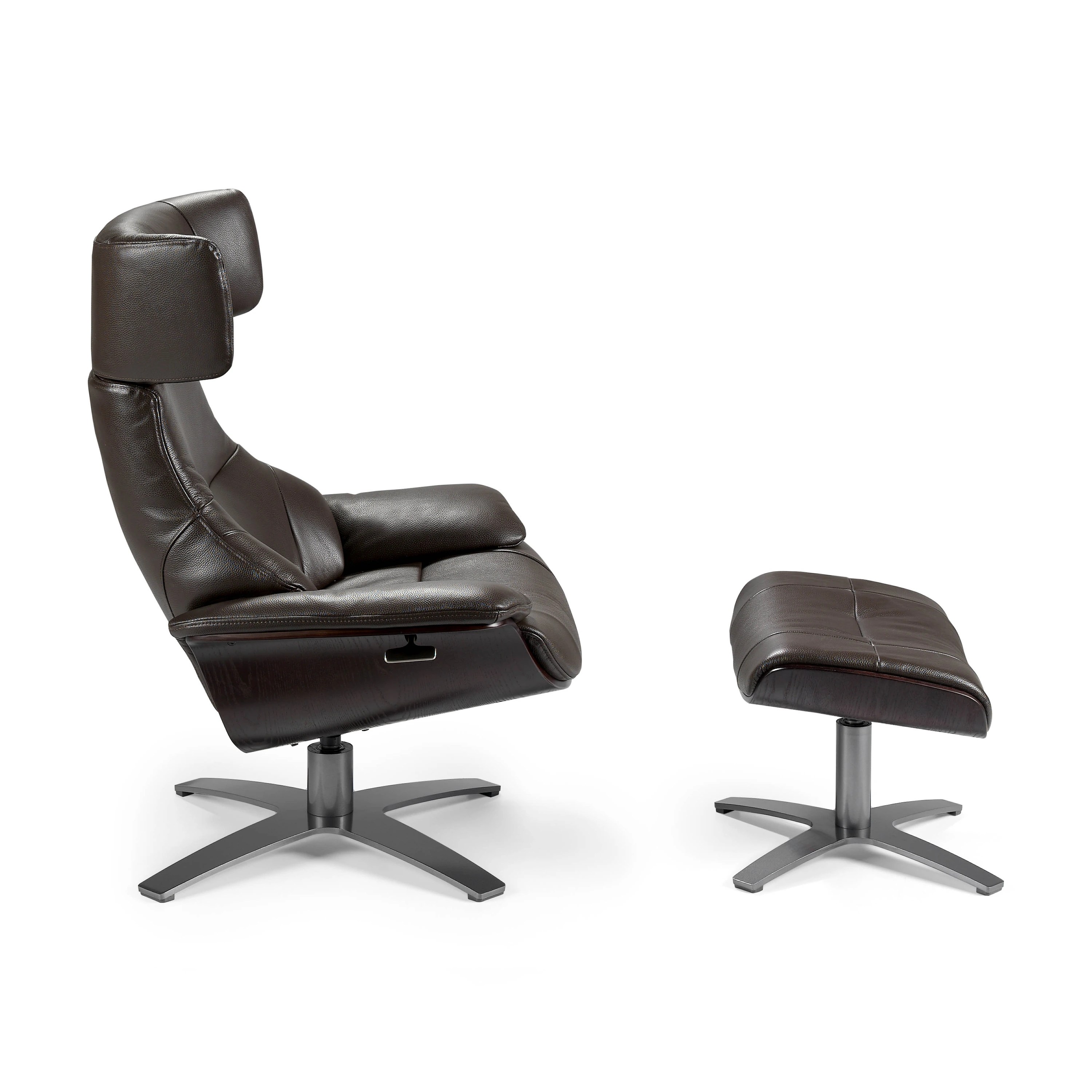 Fauteuil inclinable pivotant en cuir marron chocolat
