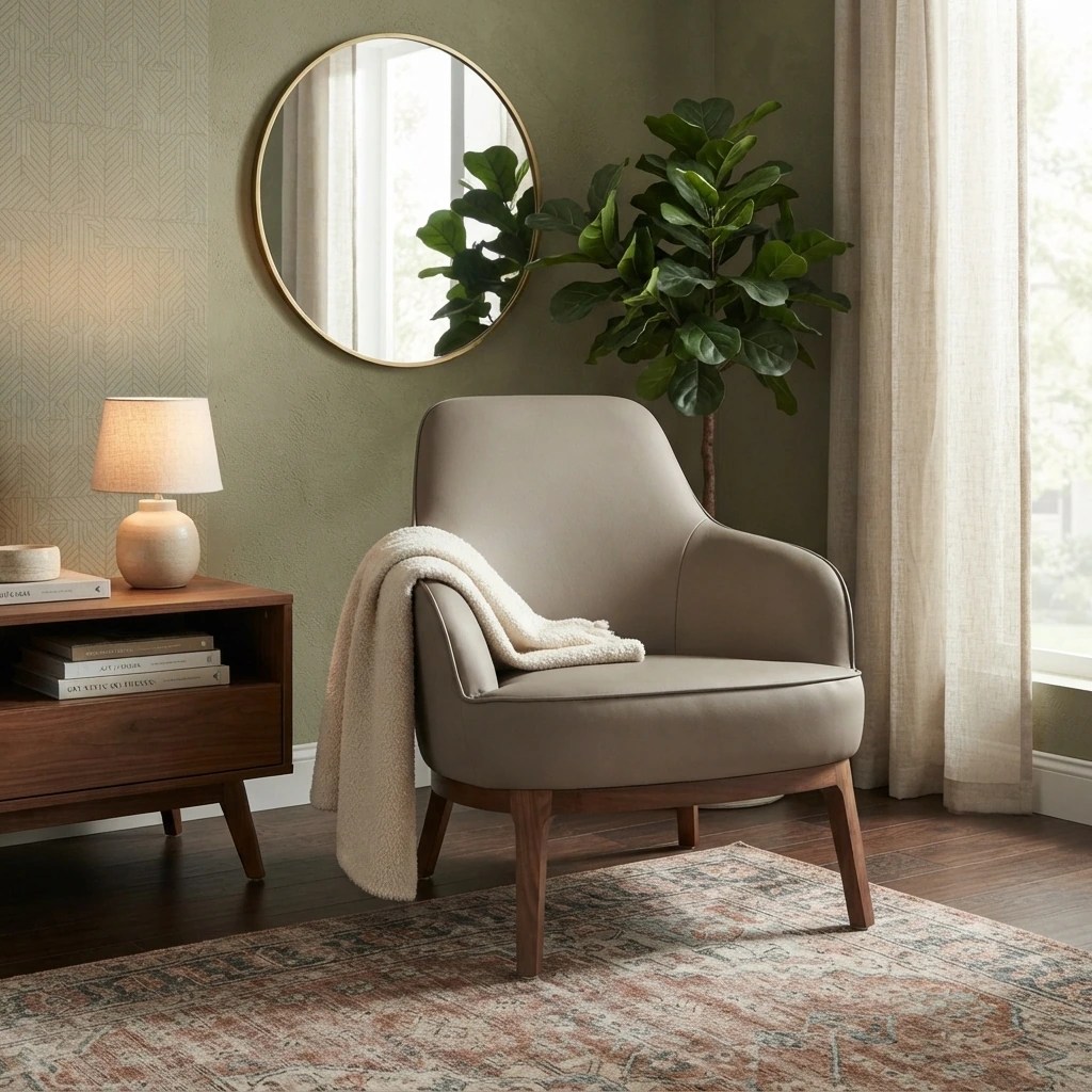 Fauteuil en similicuir gris taupe