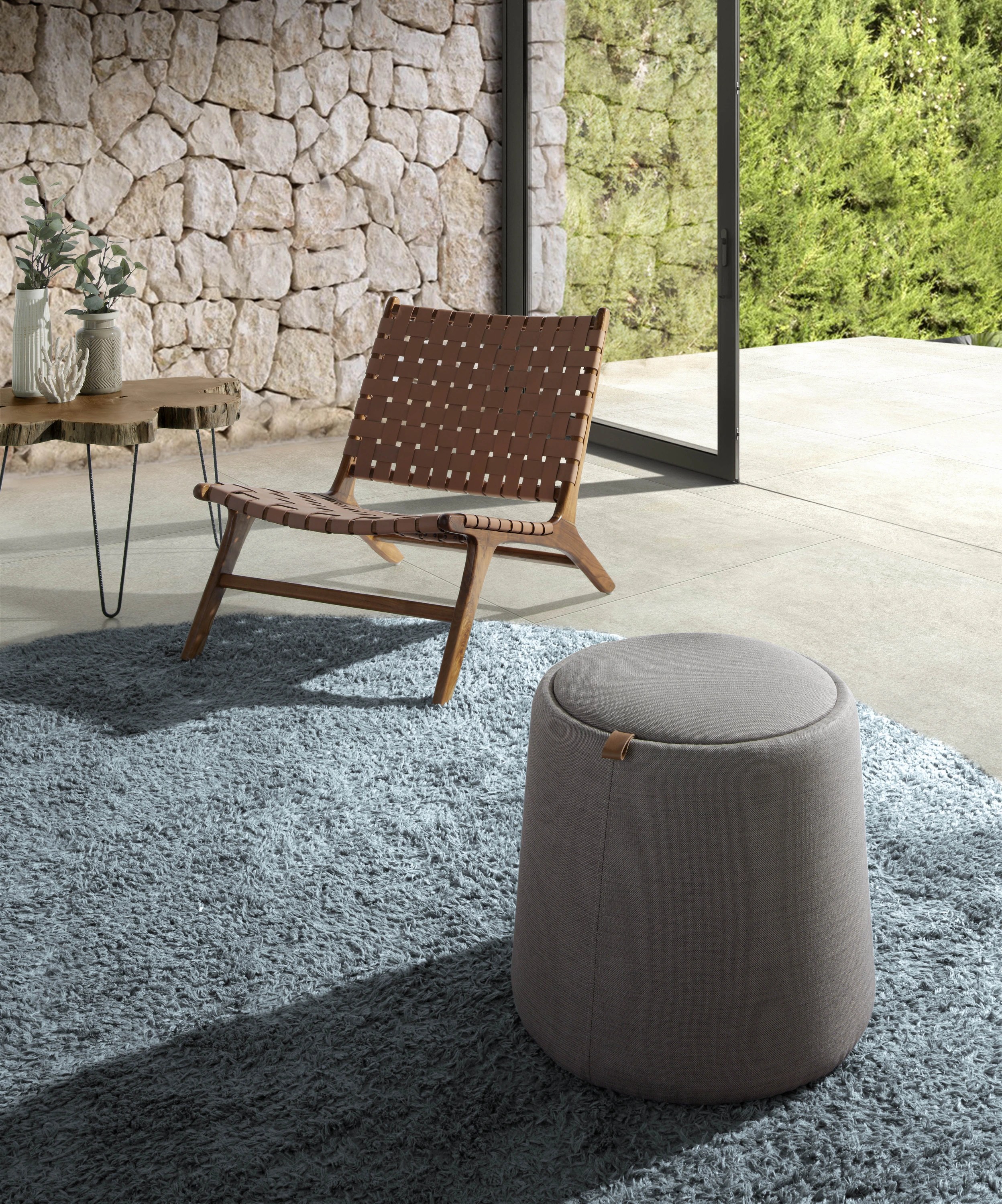 Pouf en tissu gris