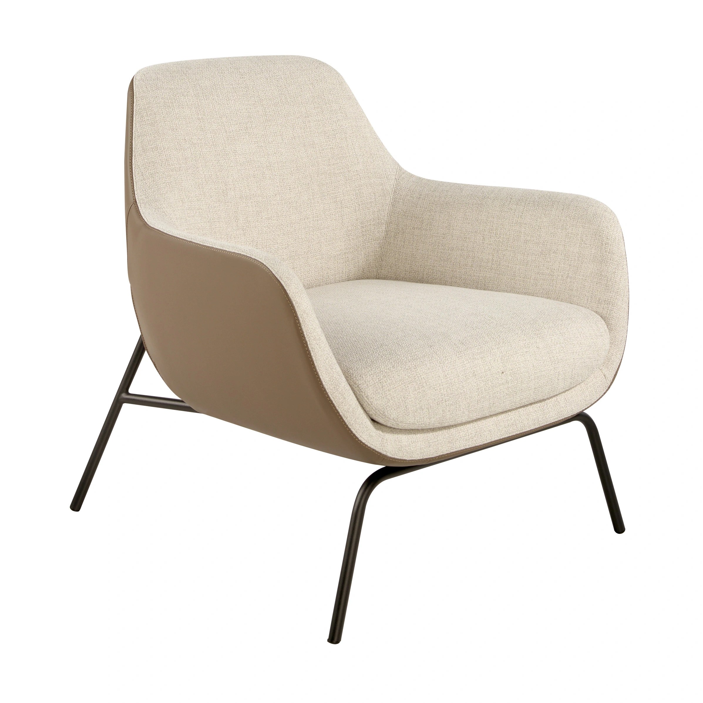 Fauteuil en tissu crème et similicuir marron