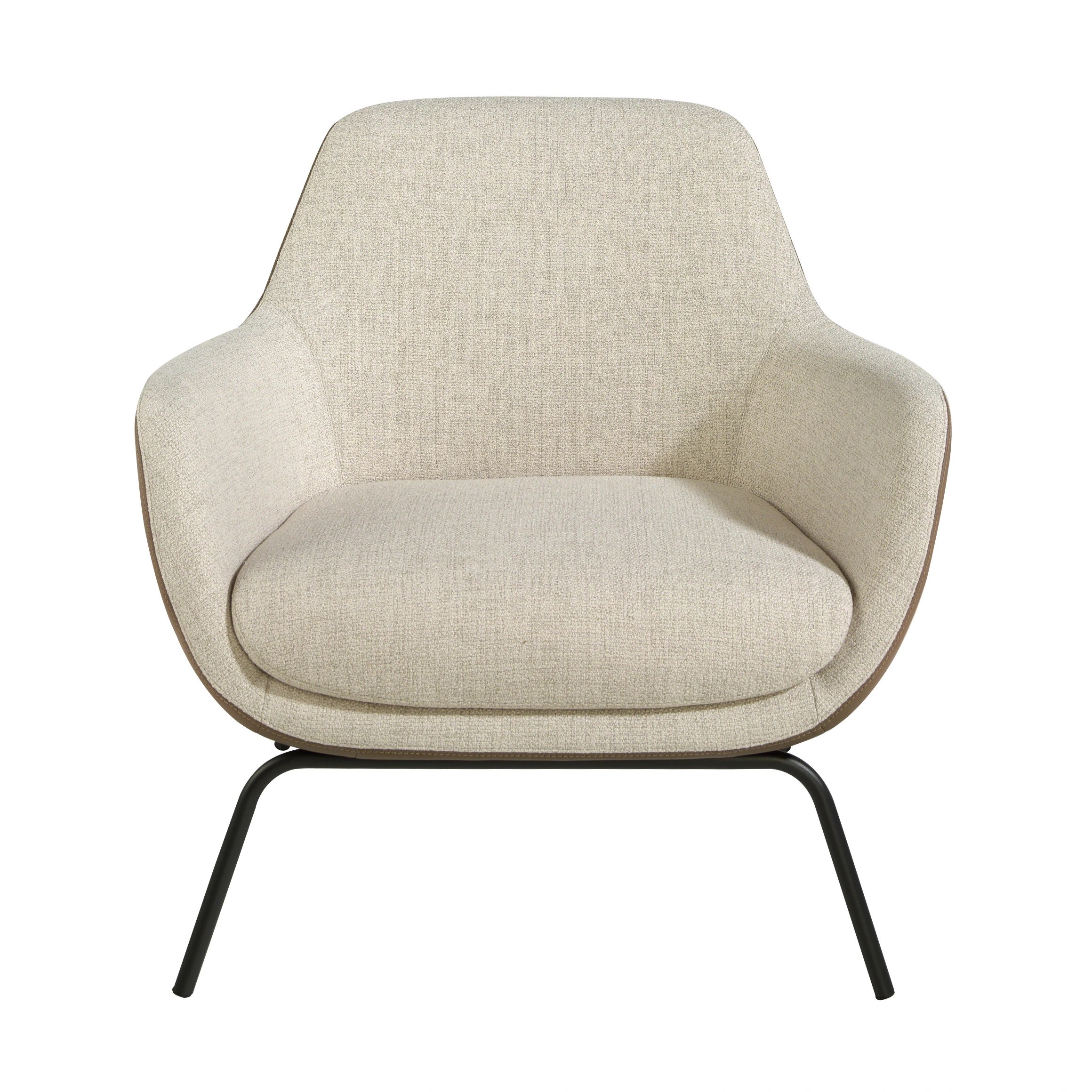 Fauteuil en tissu crème et similicuir marron