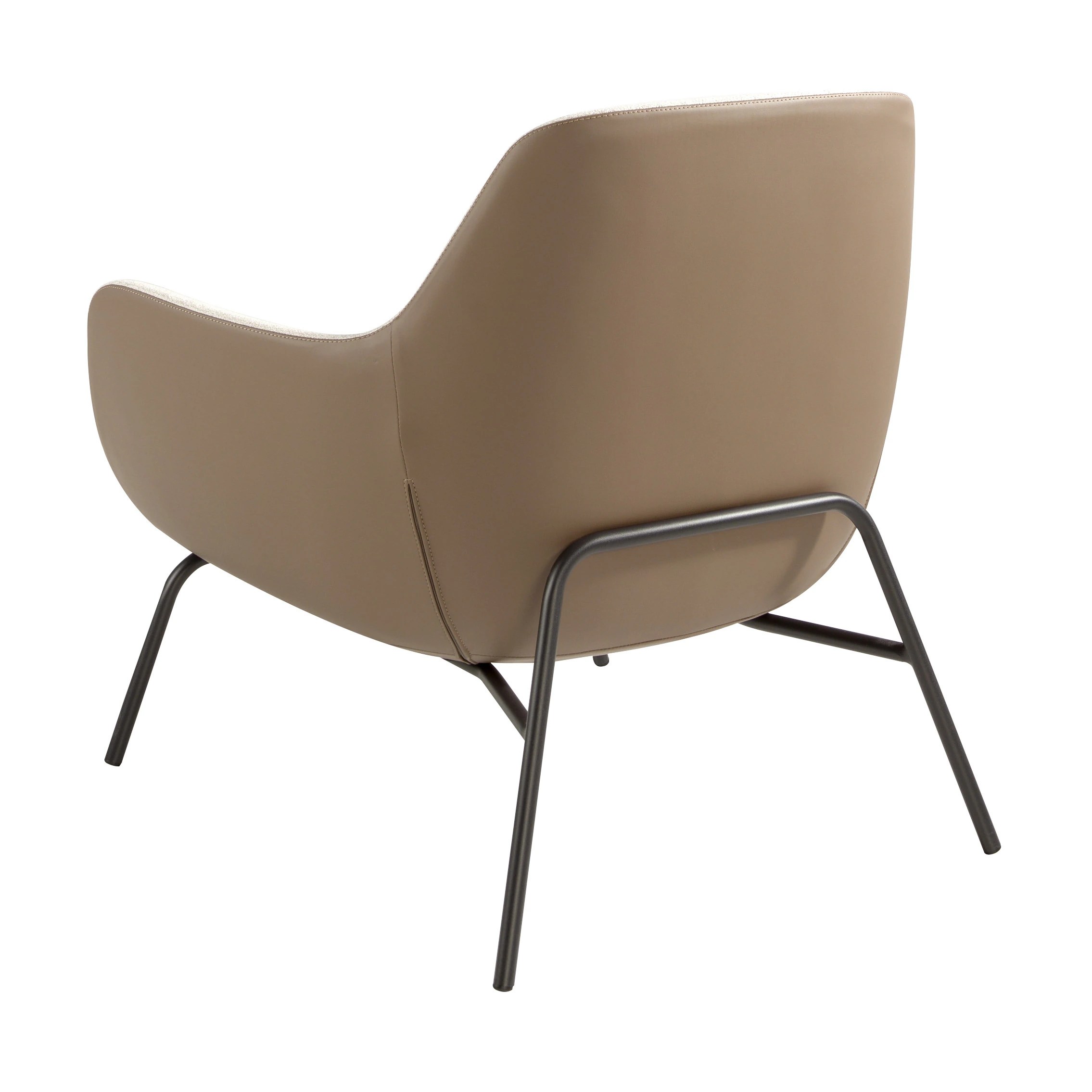 Fauteuil en tissu crème et similicuir marron