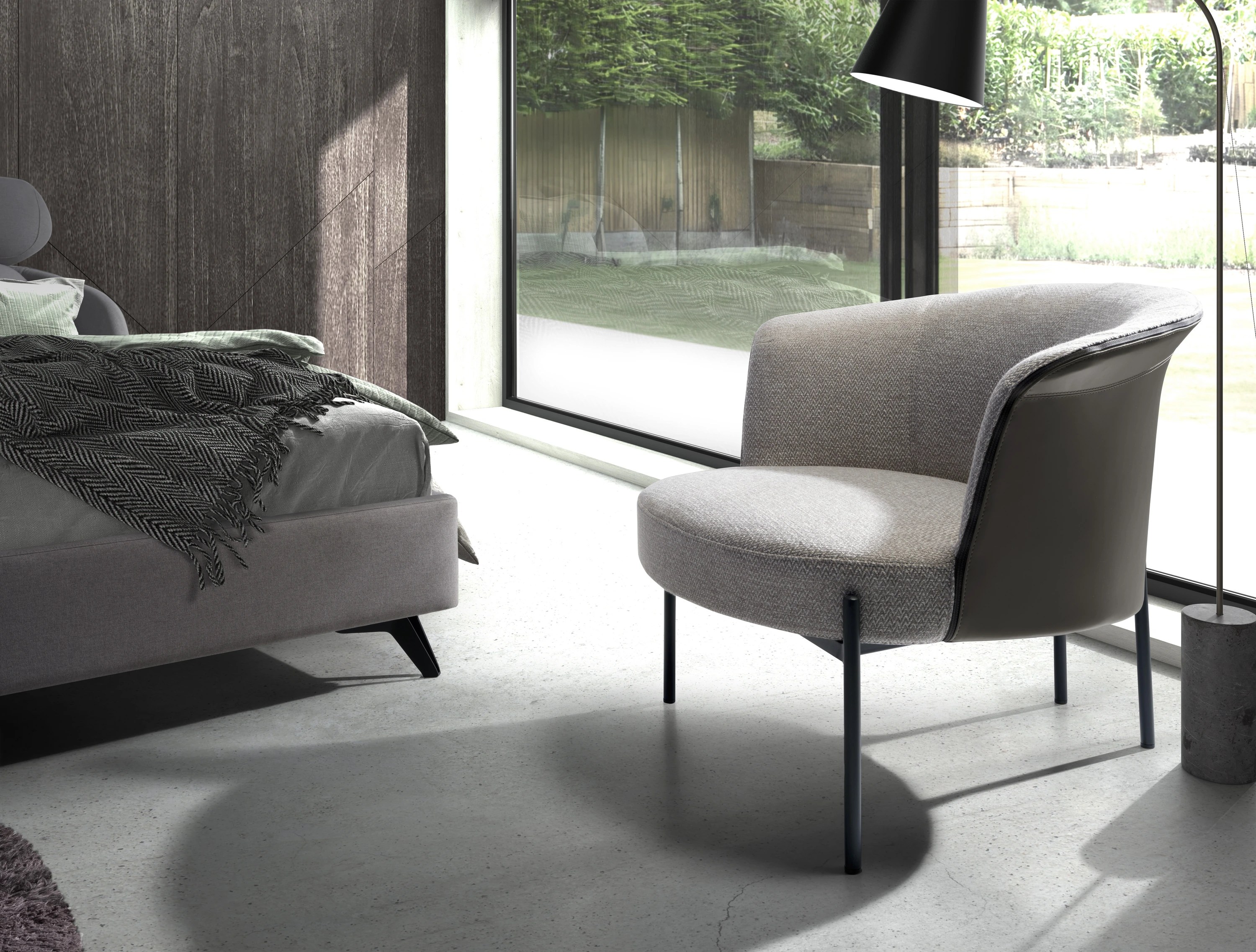 Fauteuil en tissu gris et similicuir gris foncé