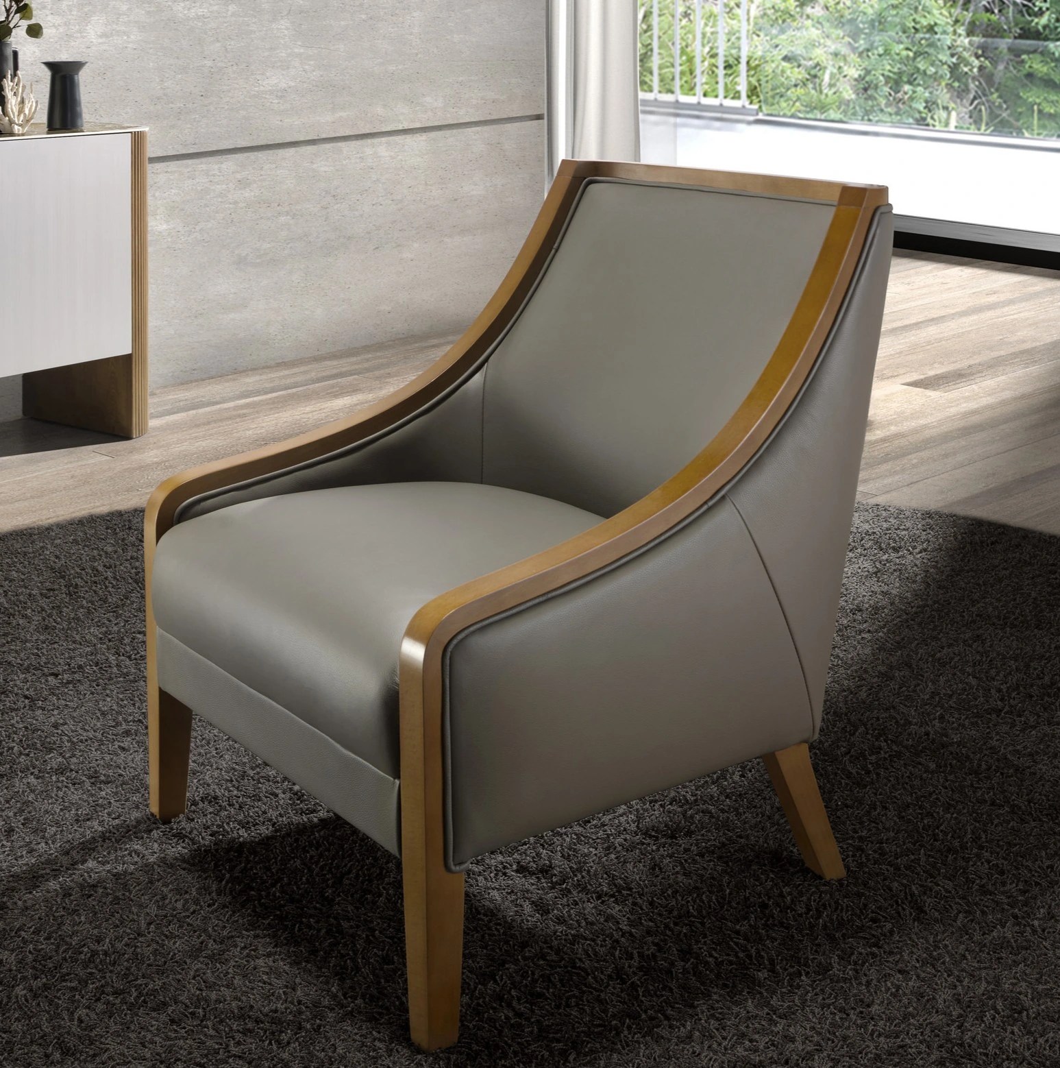 Fauteuil en cuir gris
