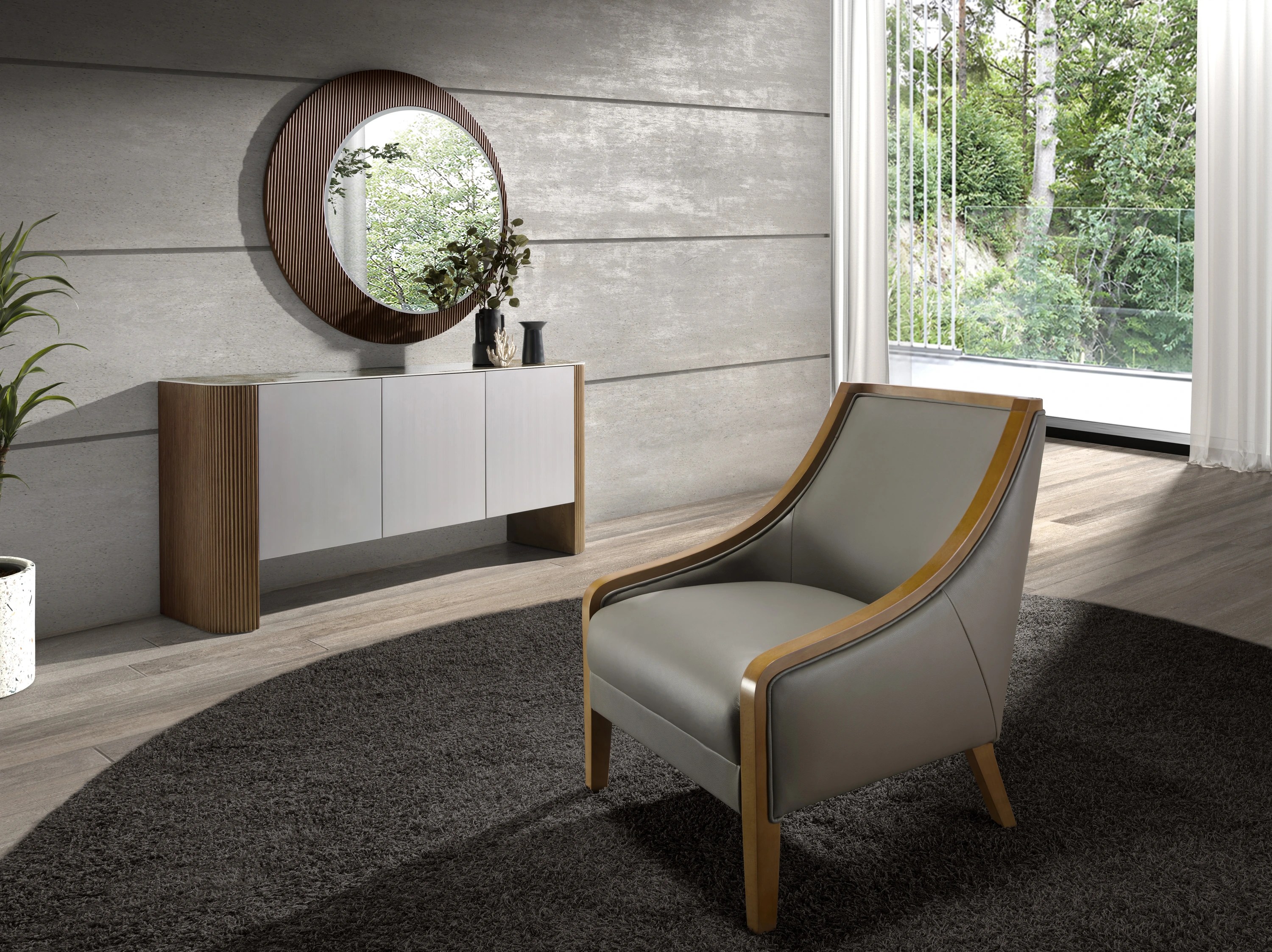Fauteuil en cuir gris