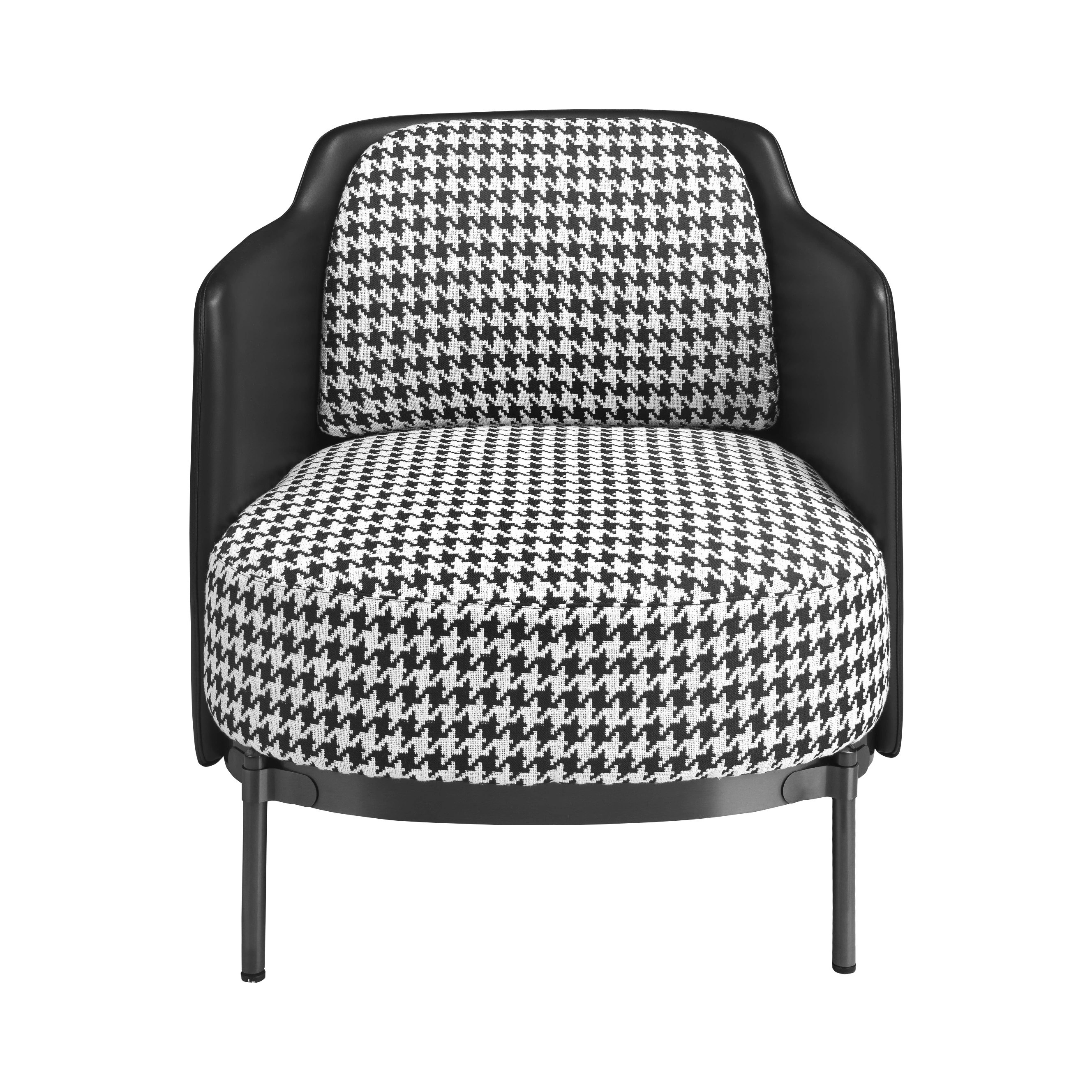 Fauteuil en tissu noir et blanc et similicuir noir