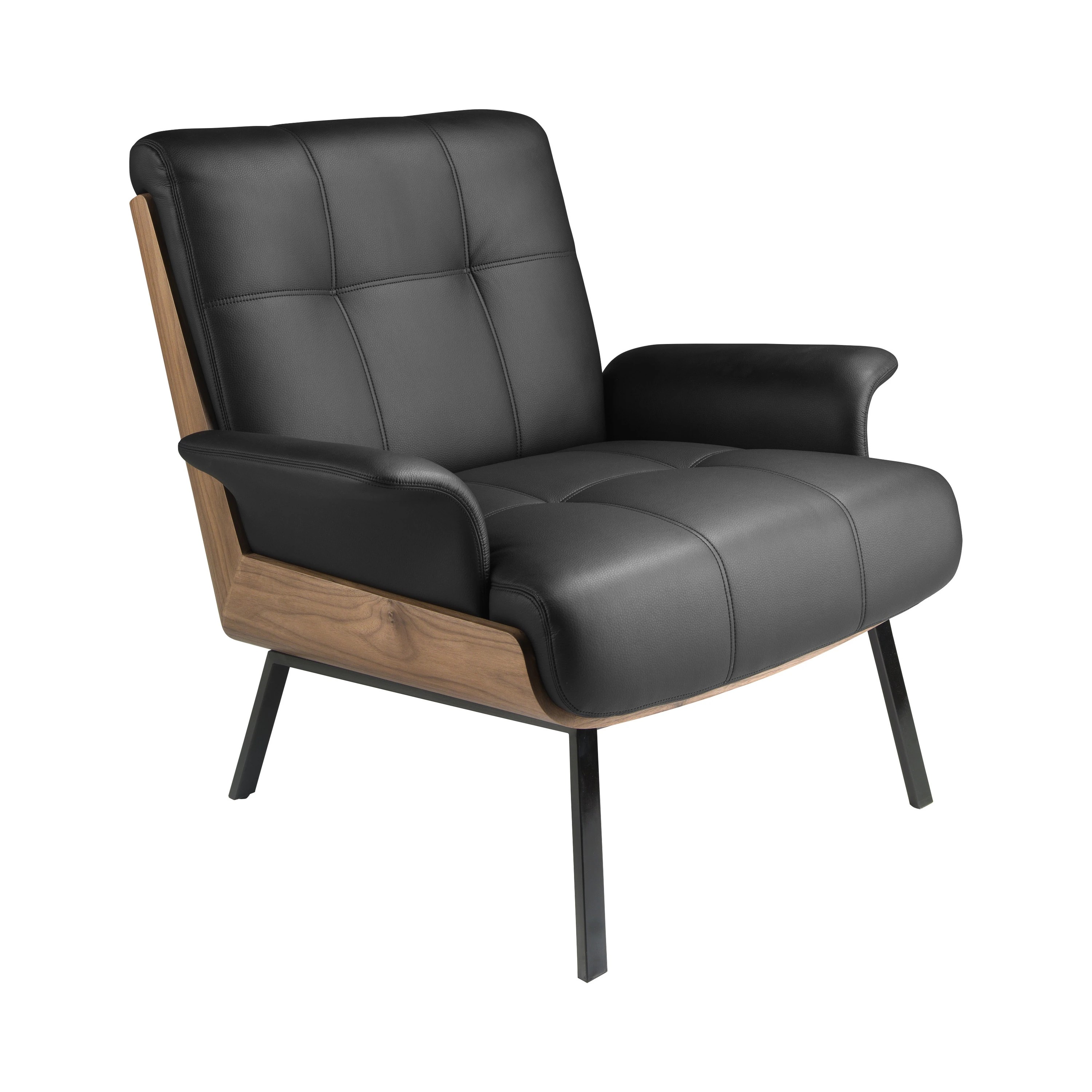 Fauteuil en similicuir noir et noyer