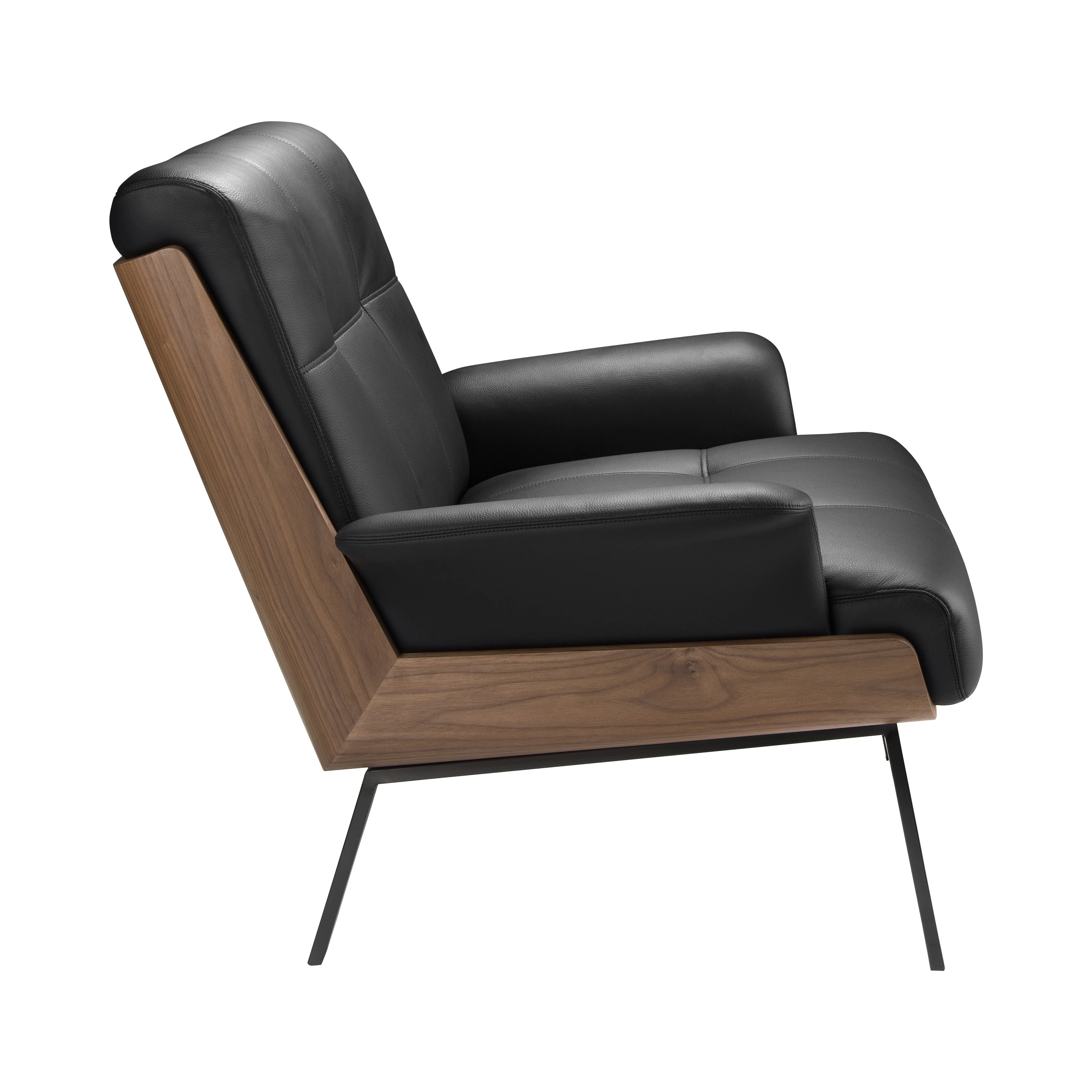 Fauteuil en similicuir noir et noyer