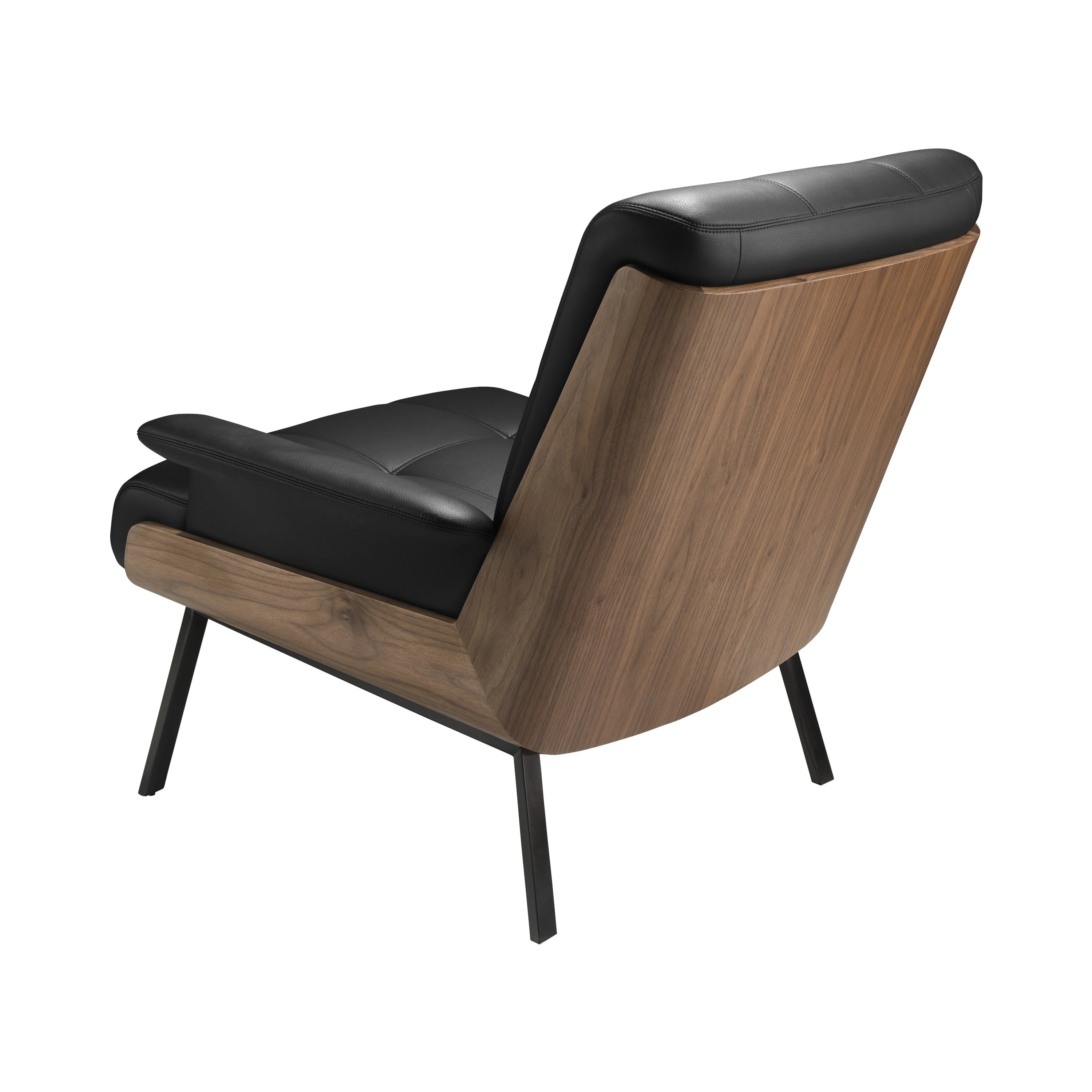 Fauteuil en similicuir noir et noyer
