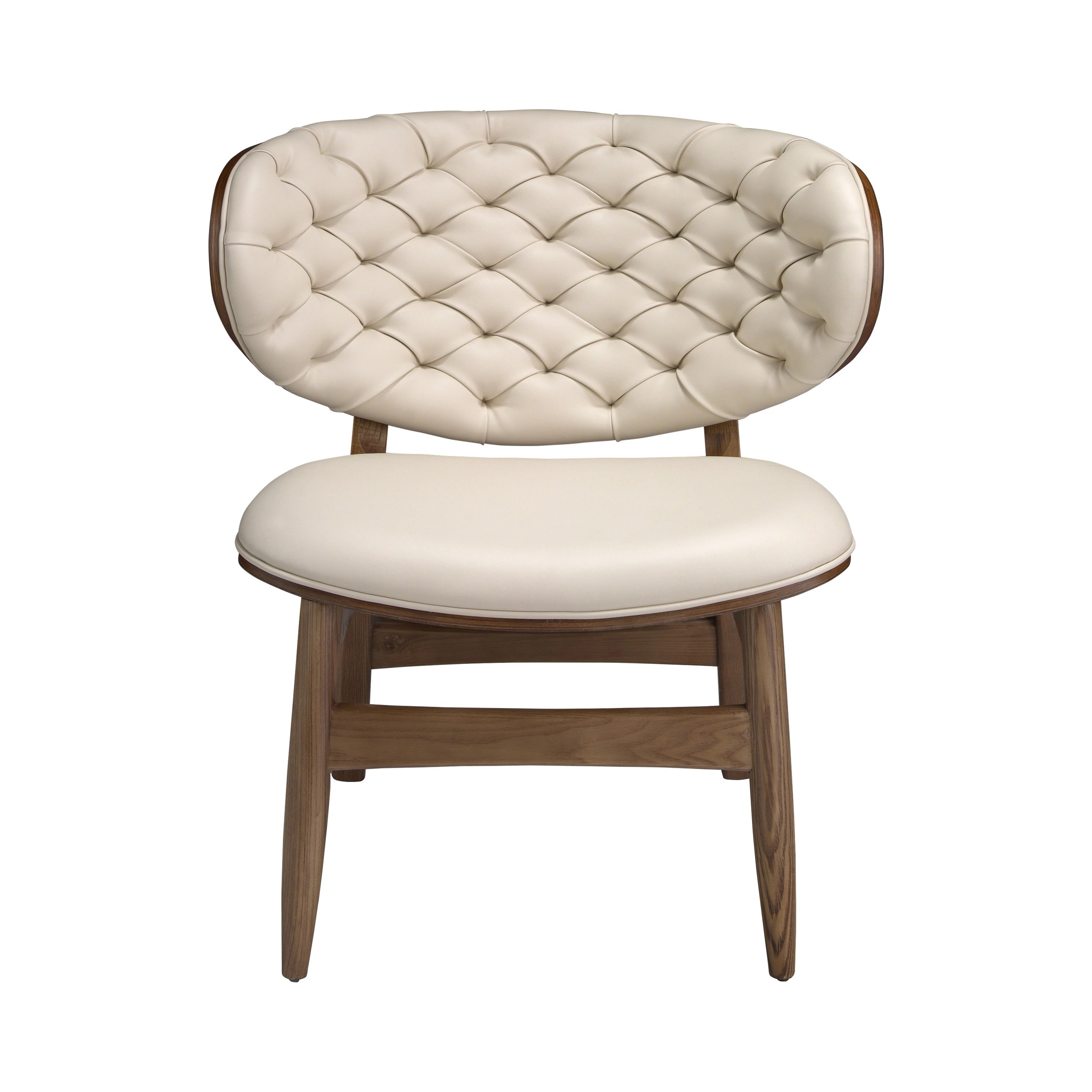 Fauteuil en similicuir sable et noyer