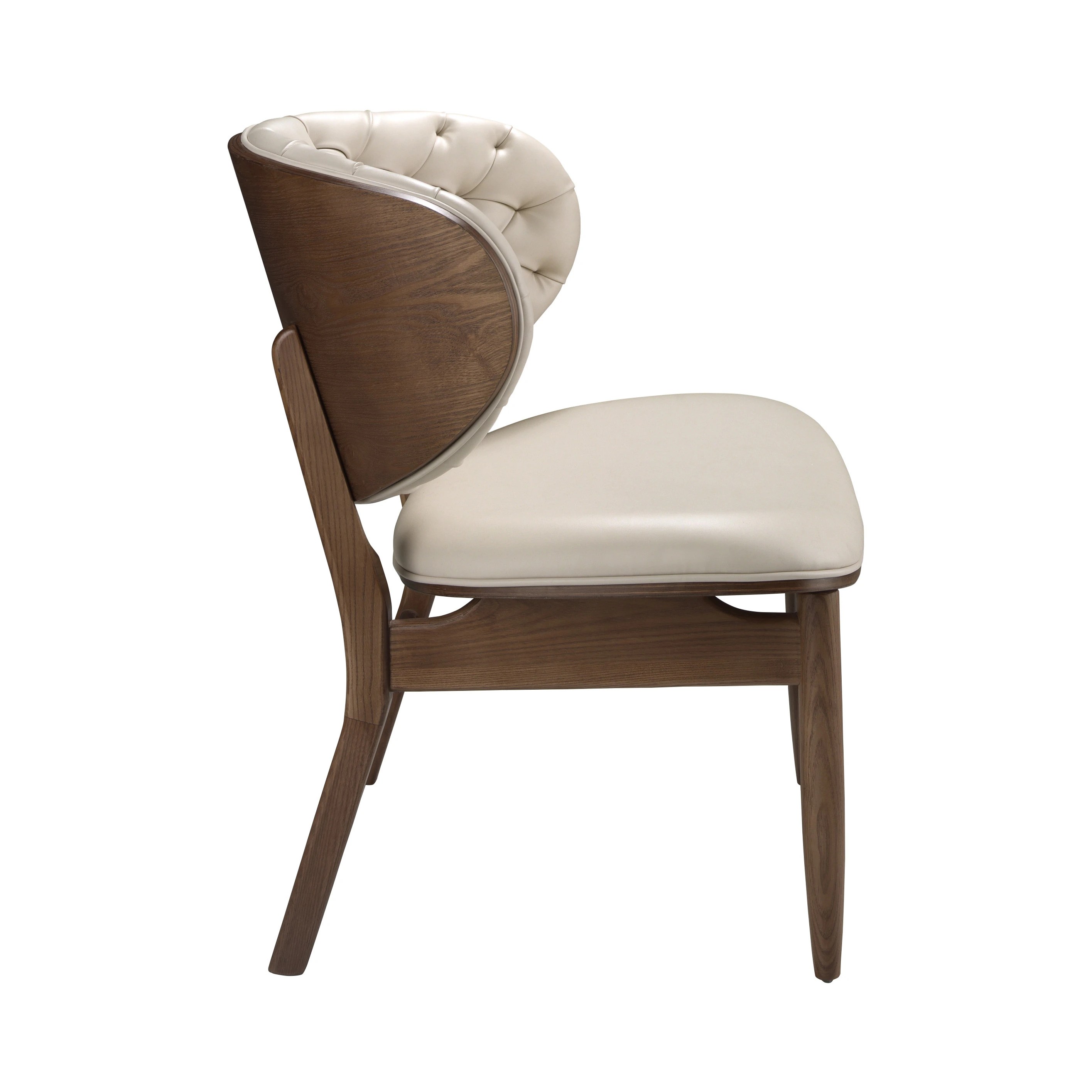 Fauteuil en similicuir sable et noyer