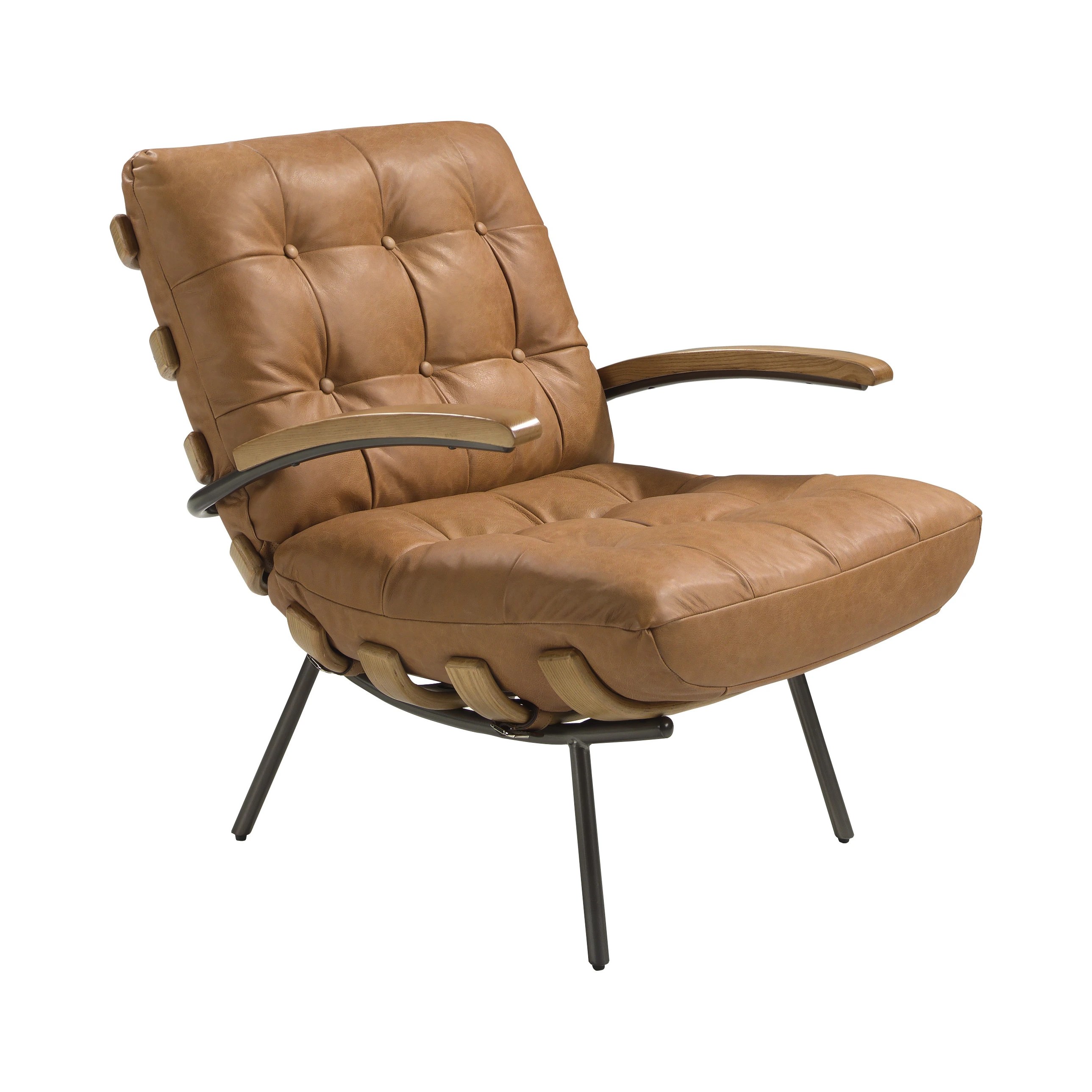 Fauteuil en cuir marron et frêne