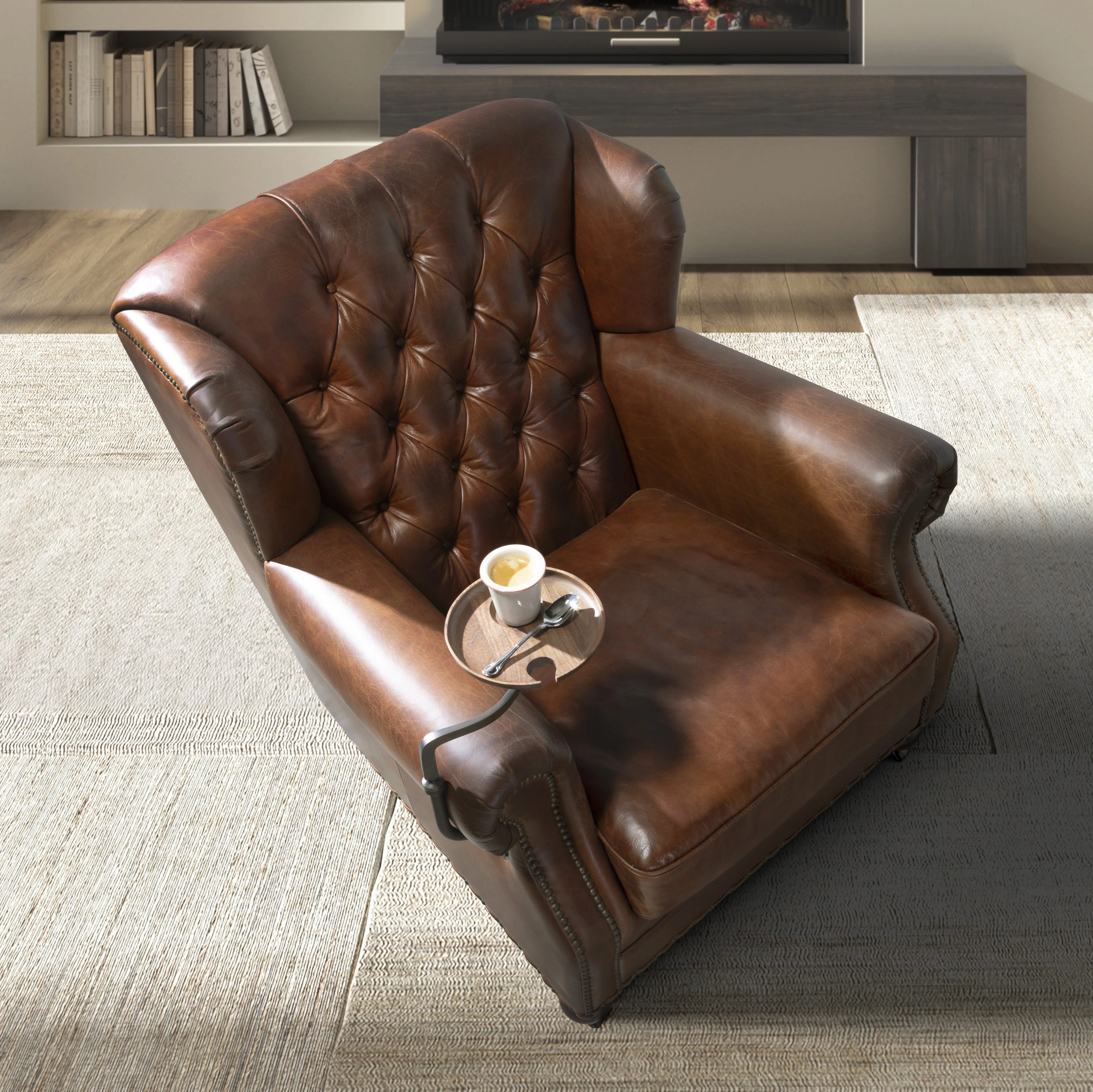 Fauteuil Chester en cuir marron cognac