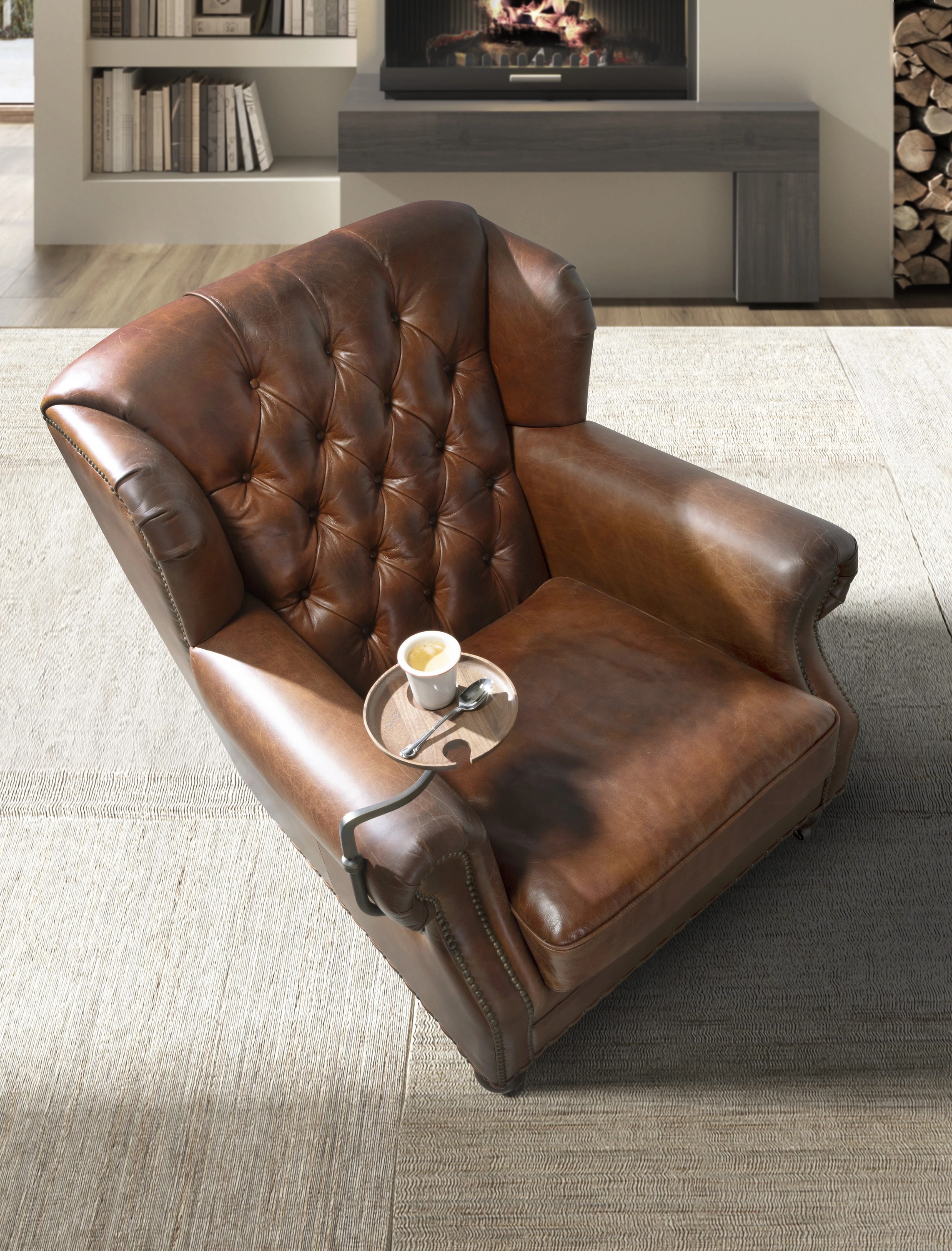 Fauteuil Chester en cuir marron cognac