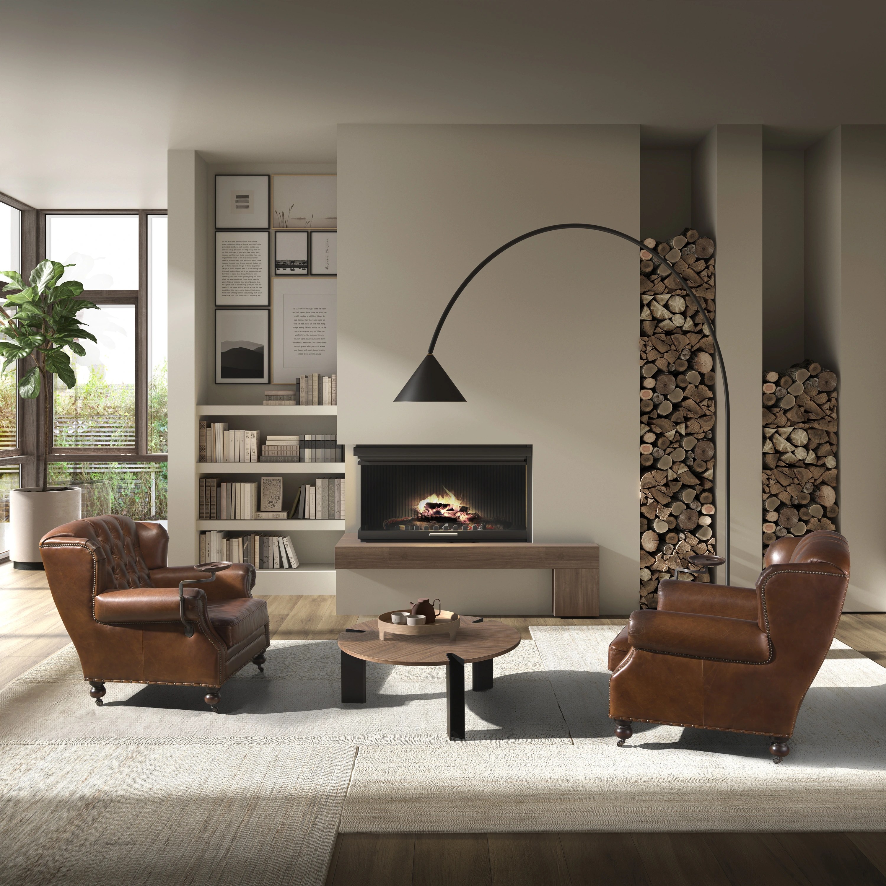 Fauteuil Chester en cuir marron cognac