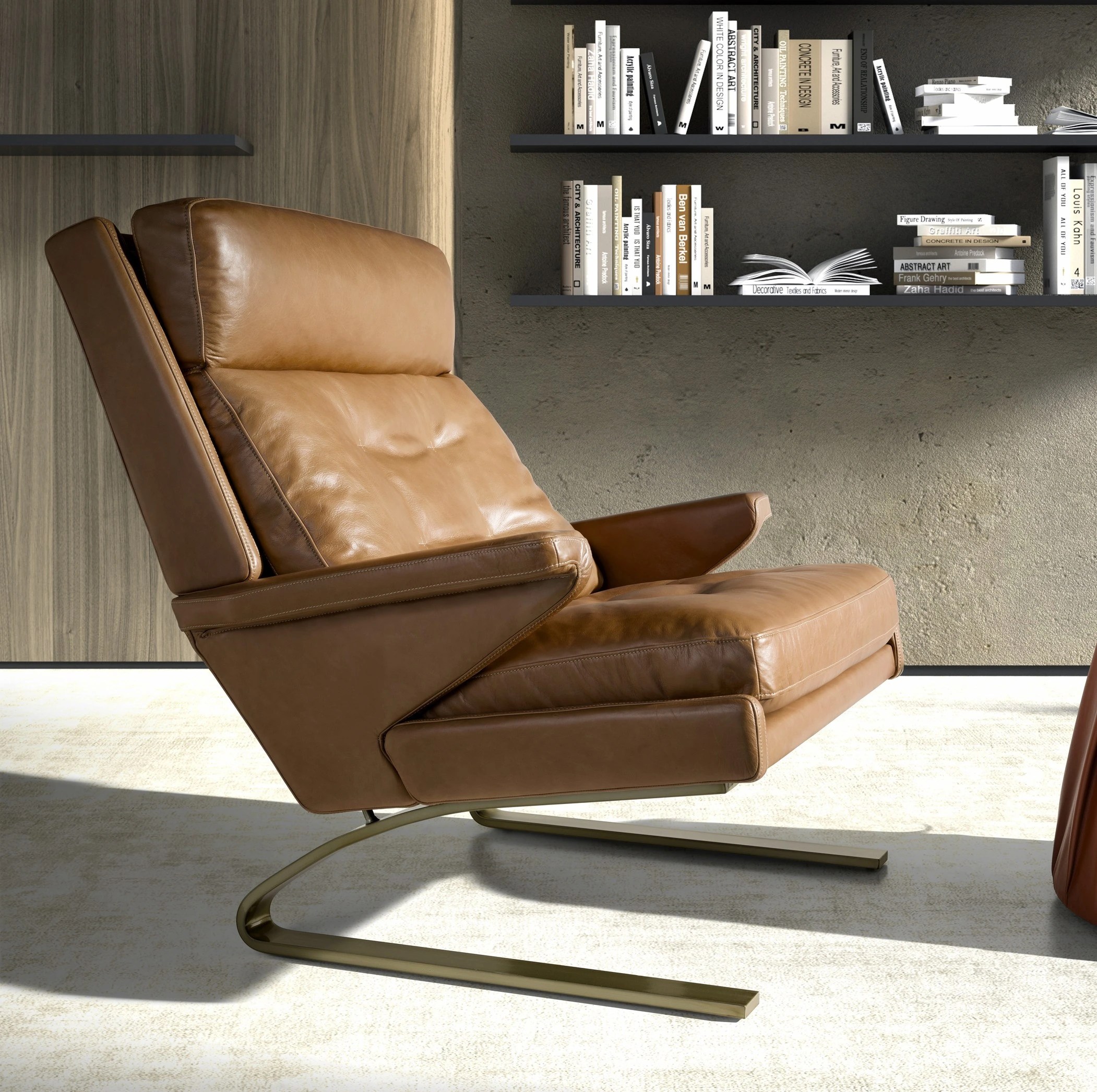 Fauteuil en cuir camel