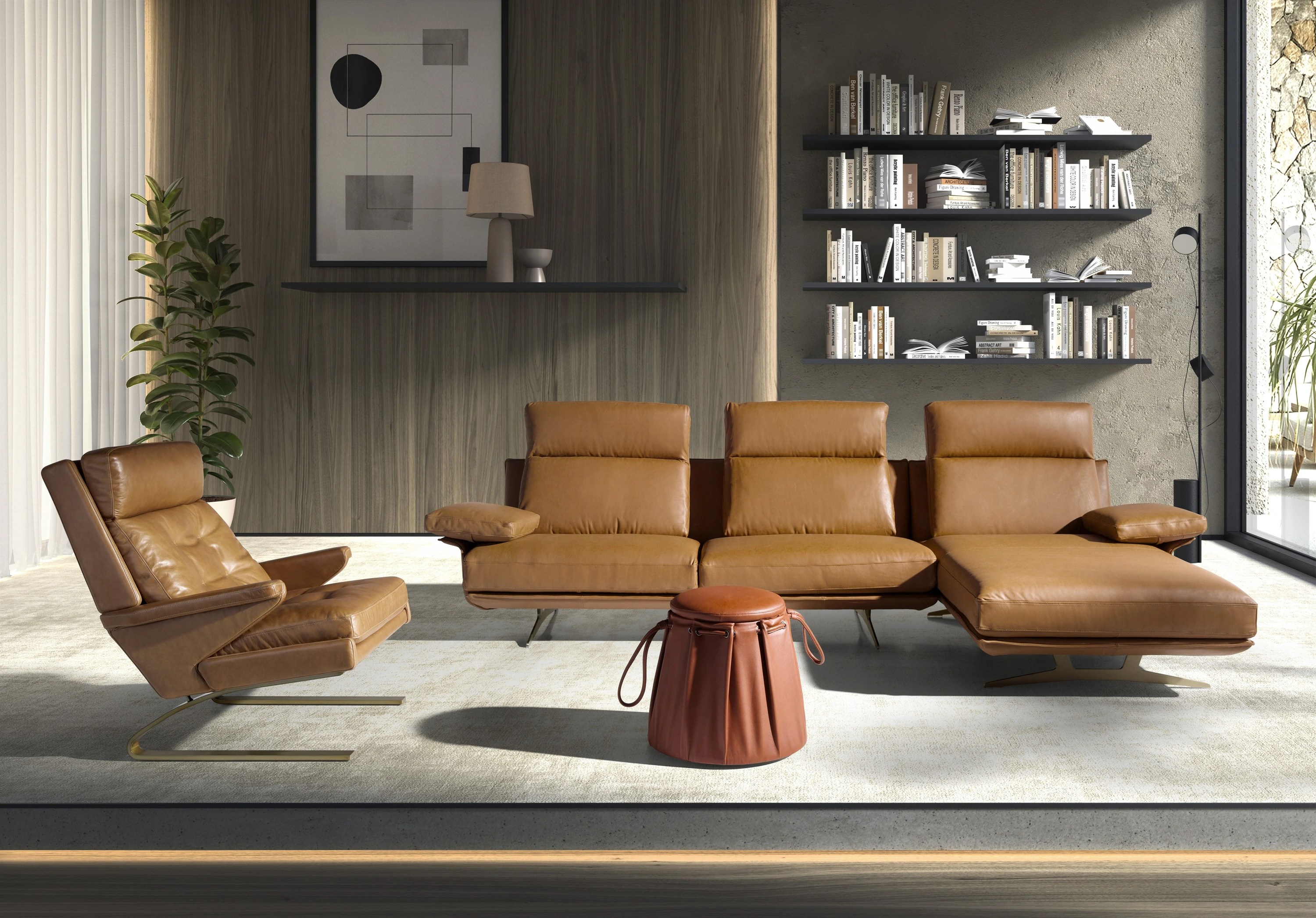 Fauteuil en cuir camel