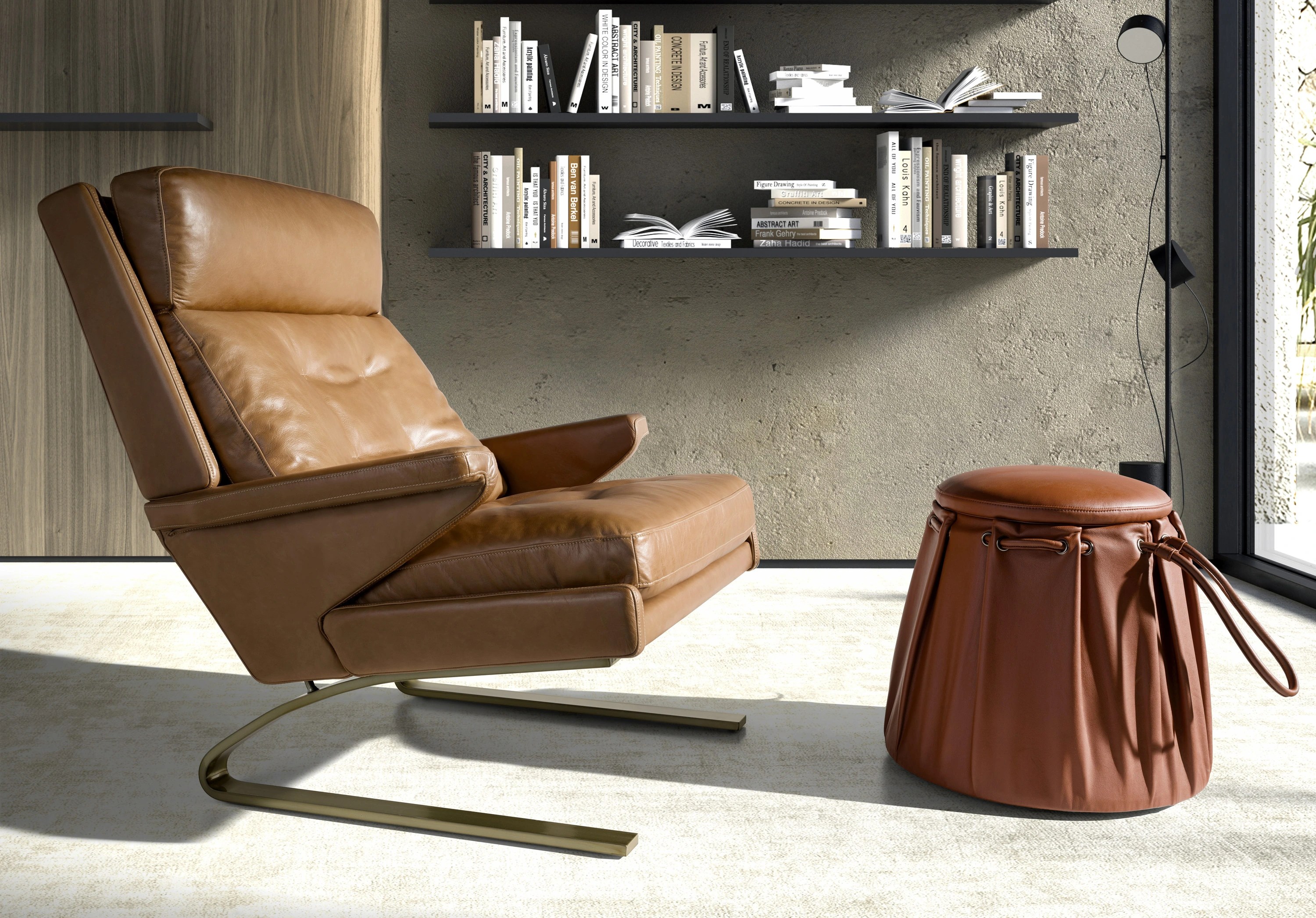 Fauteuil en cuir camel