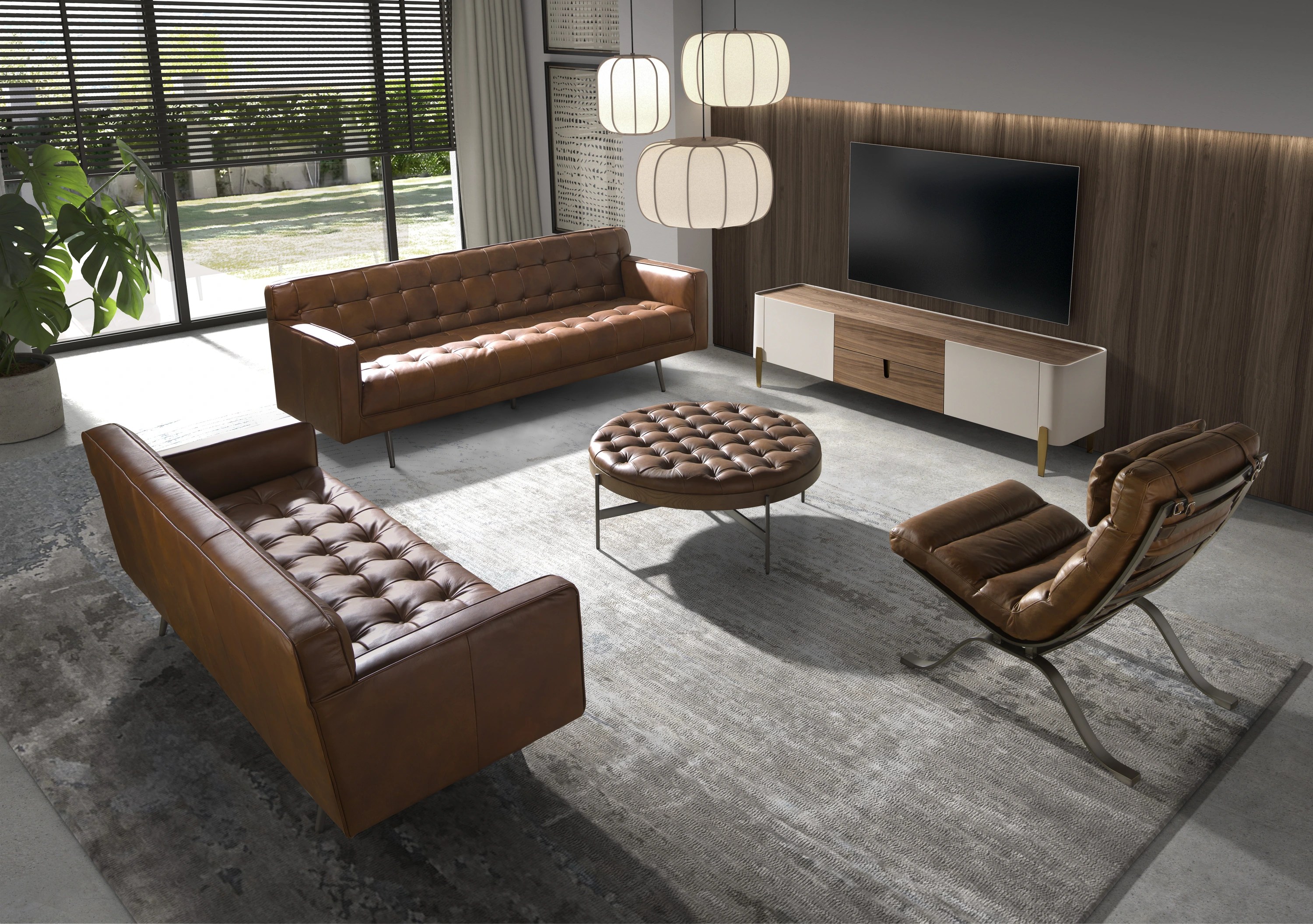 Fauteuil en cuir brun foncé