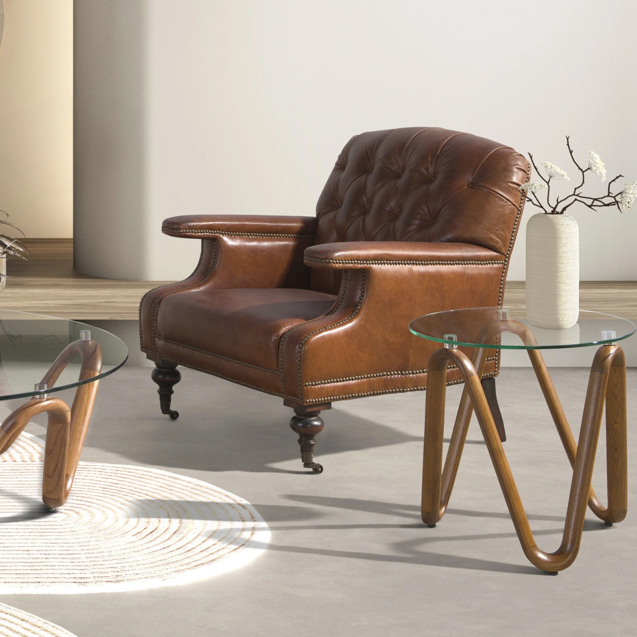 Fauteuil Chester en cuir marron cognac