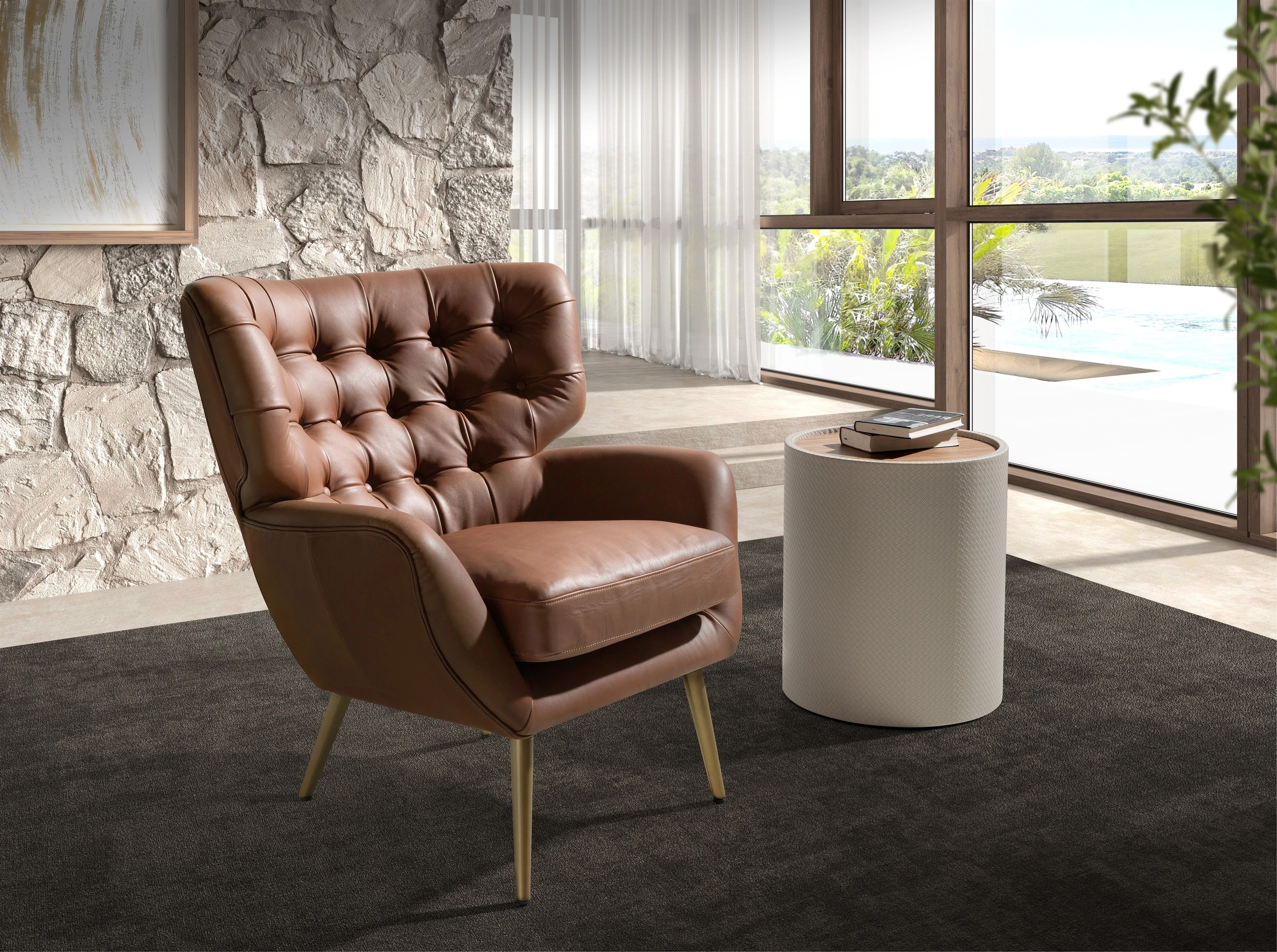 Fauteuil Chester cuir marron foncé