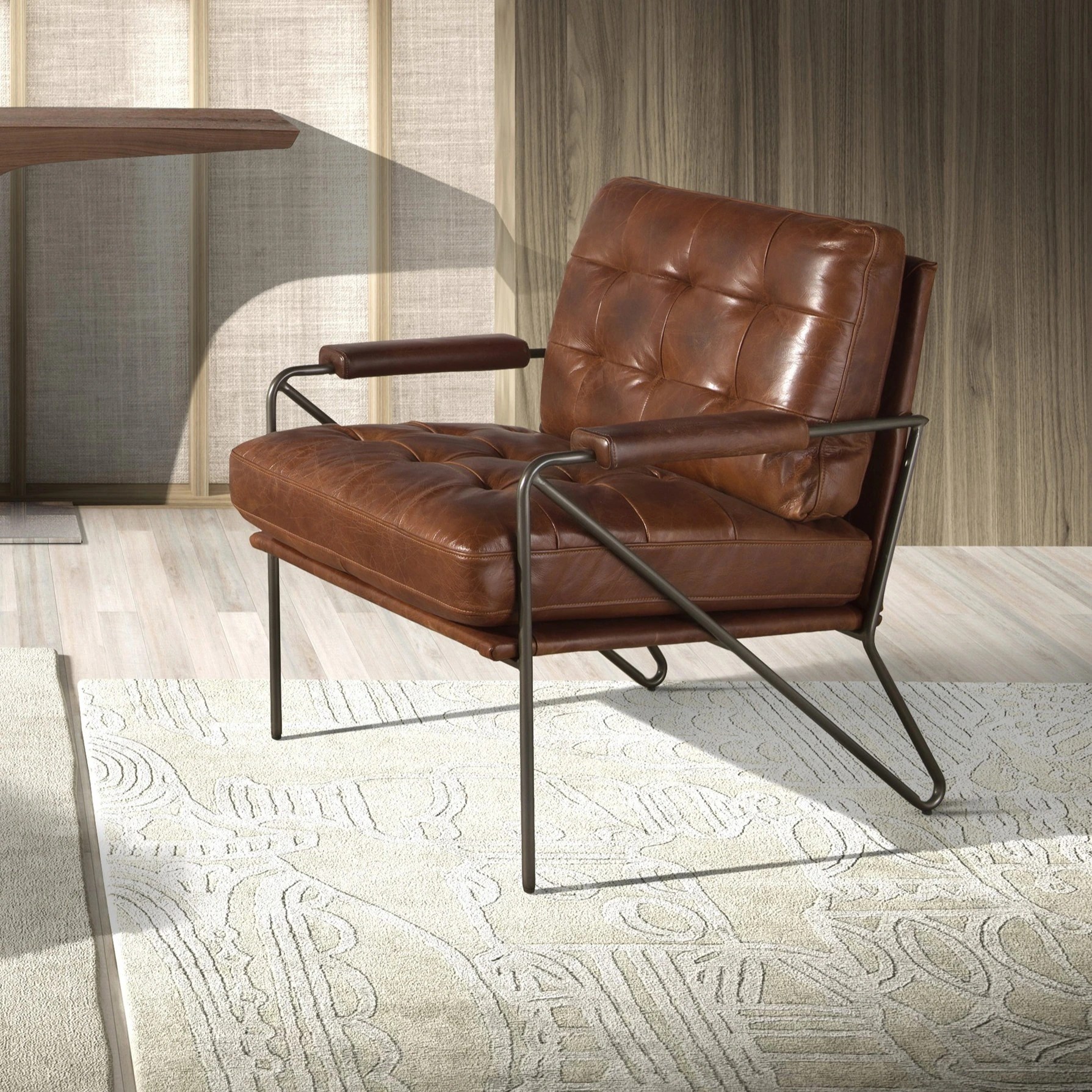 Fauteuil en cuir marron cognac
