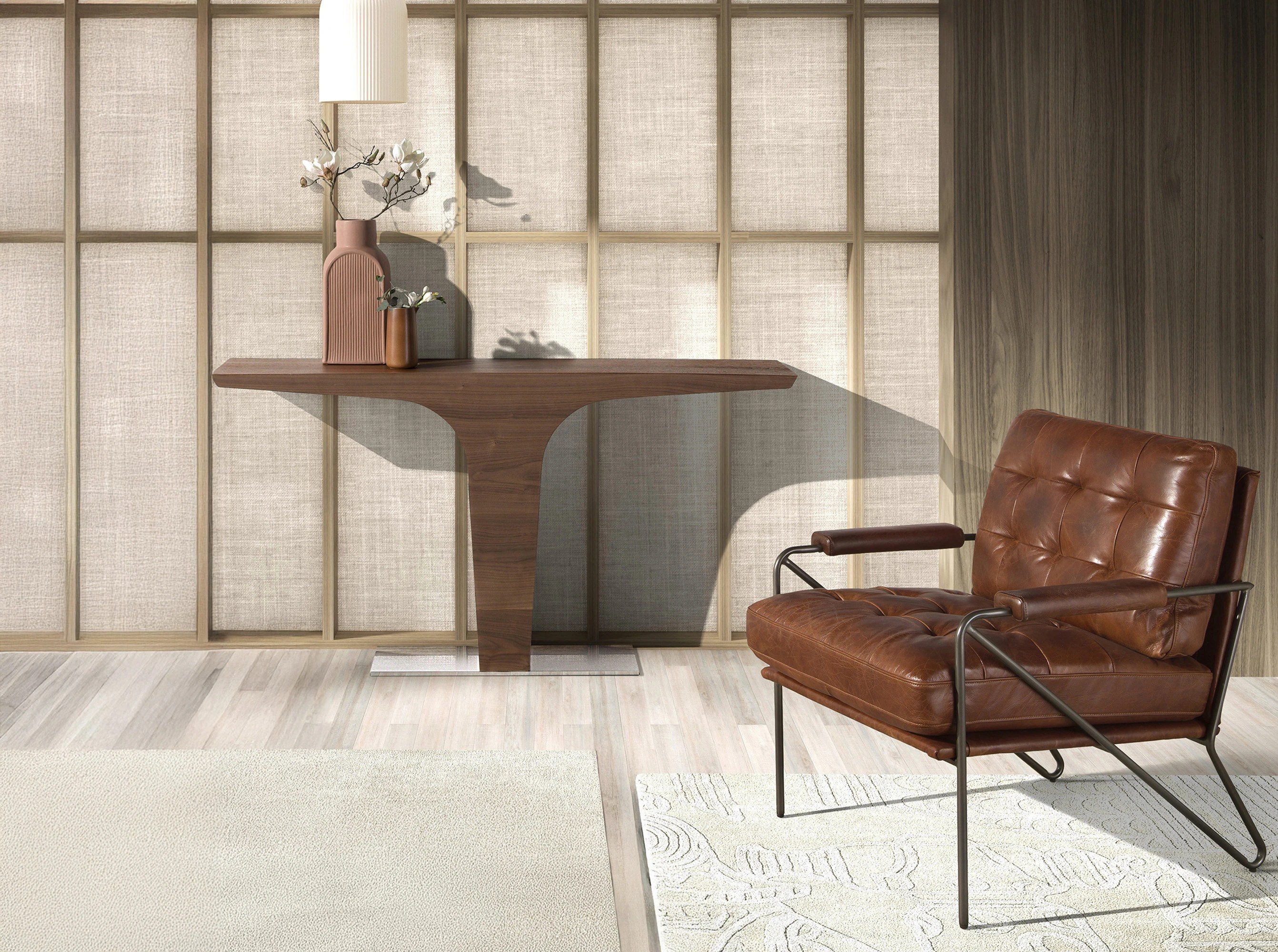 Fauteuil en cuir marron cognac