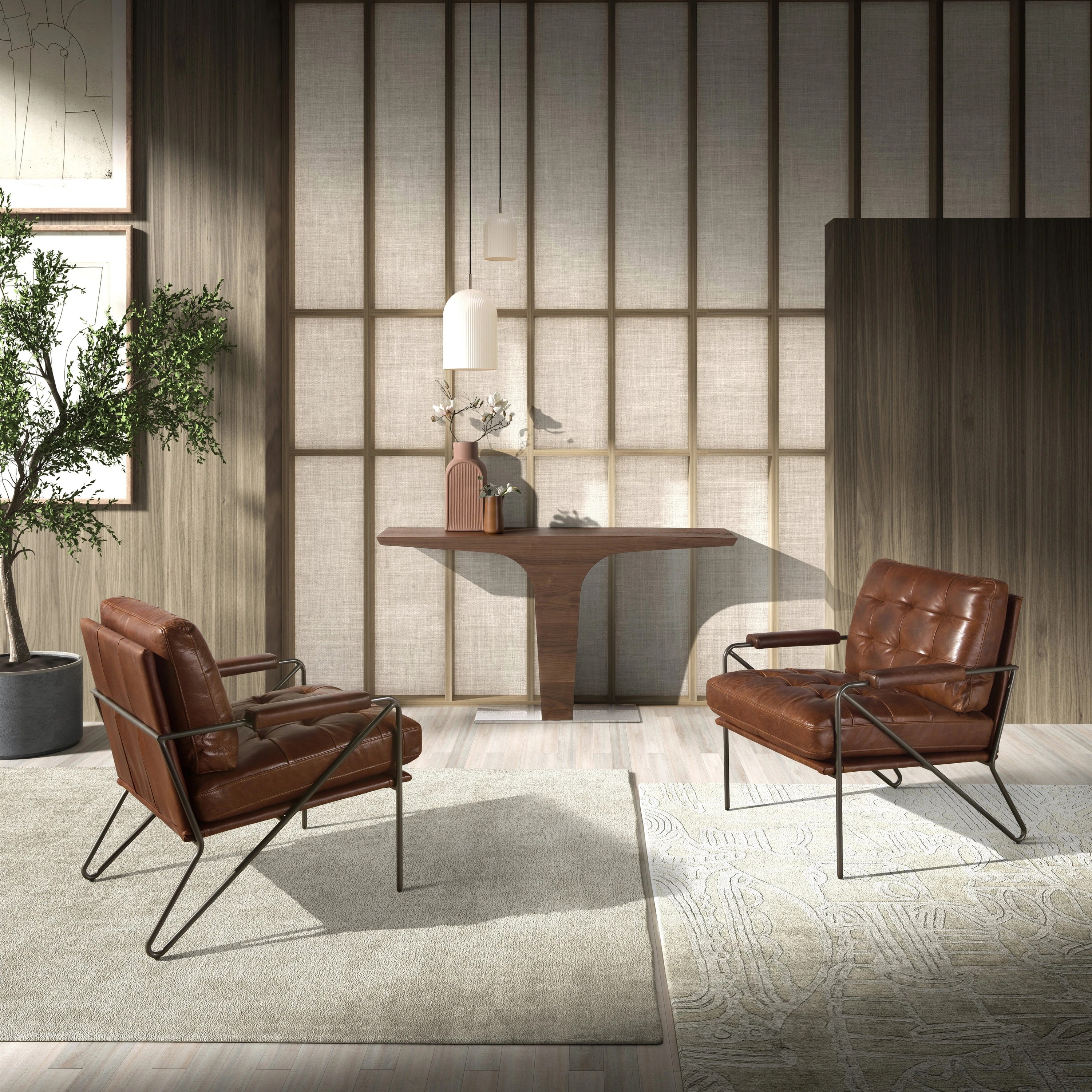 Fauteuil en cuir marron cognac