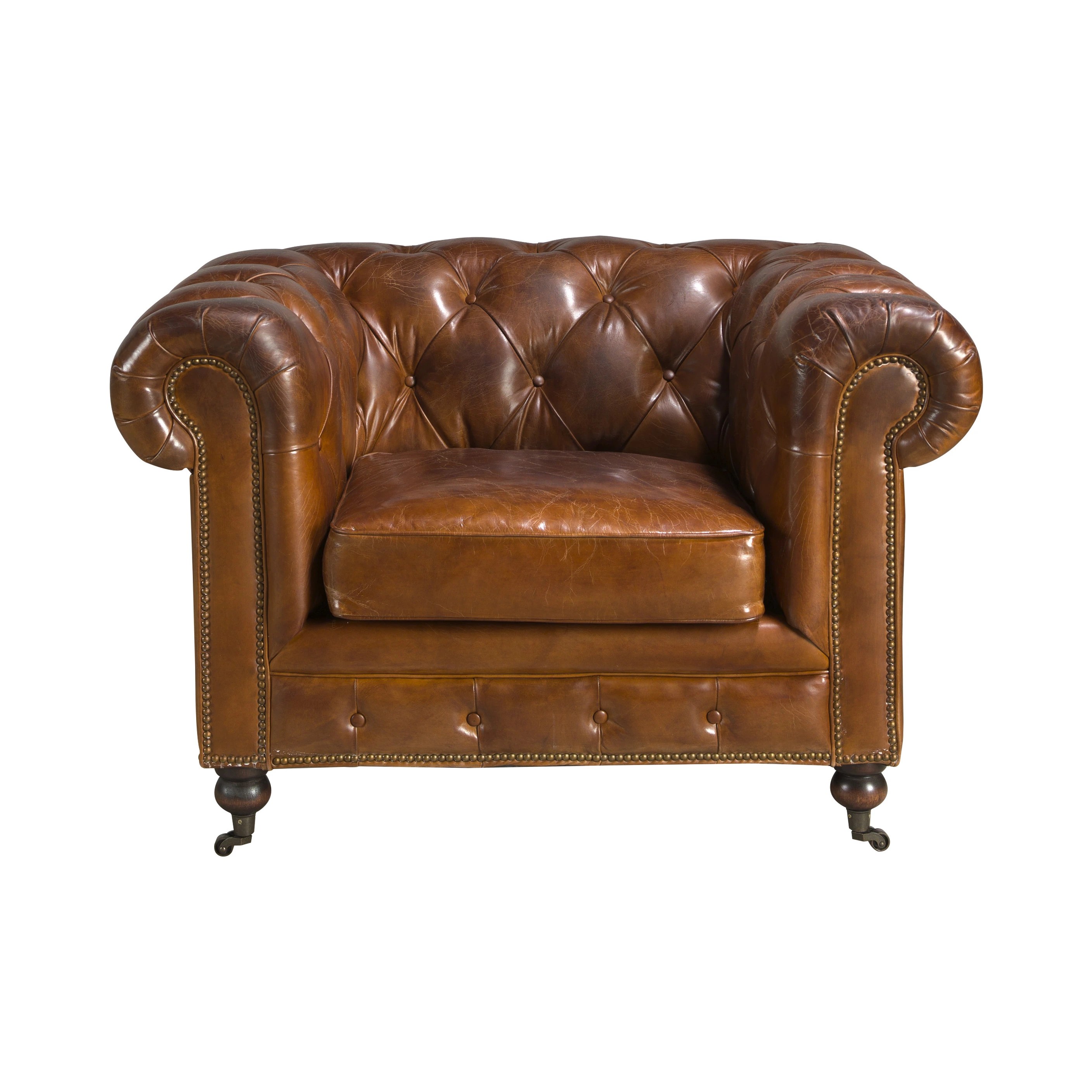 Fauteuil Chester en cuir brun cognac