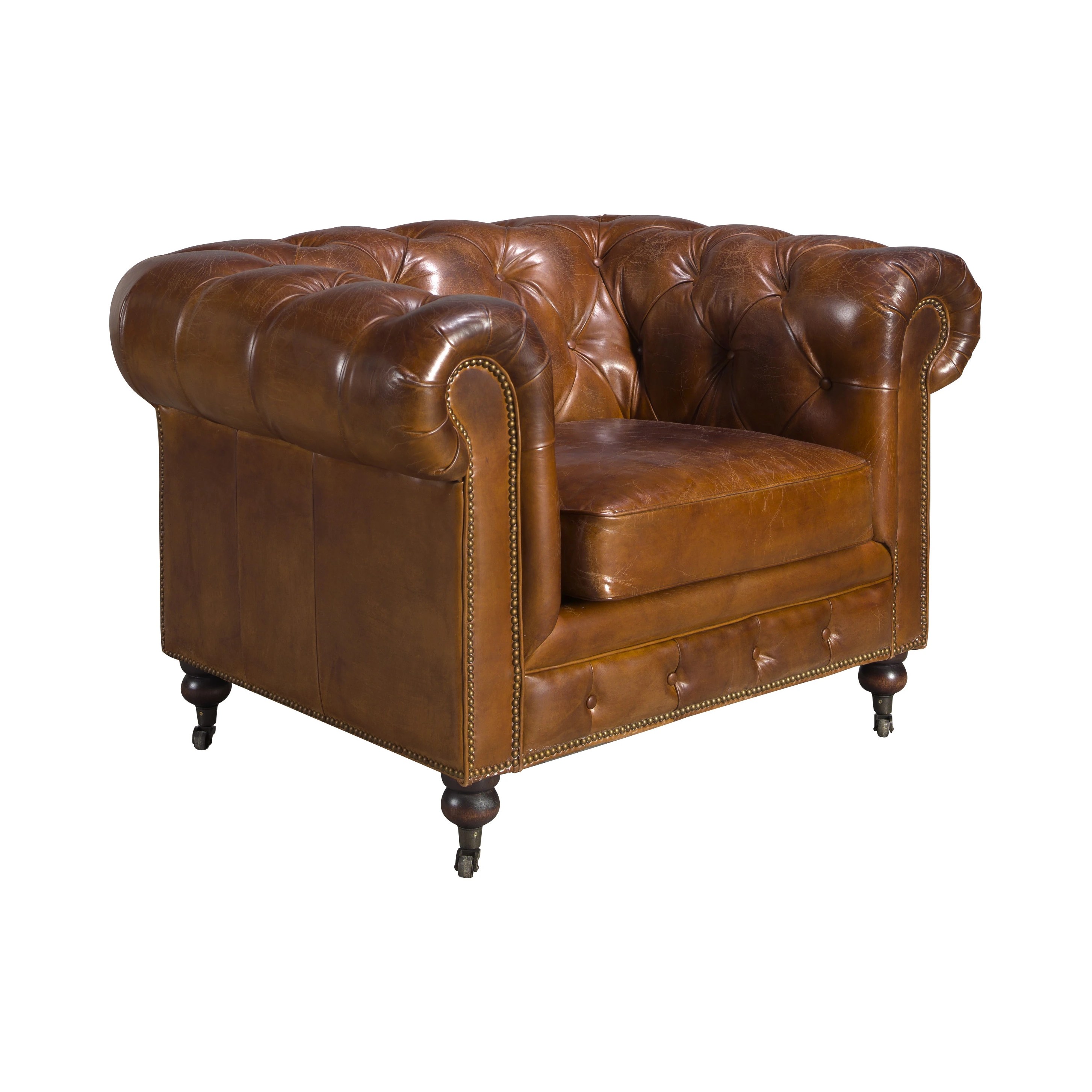 Fauteuil Chester en cuir brun cognac