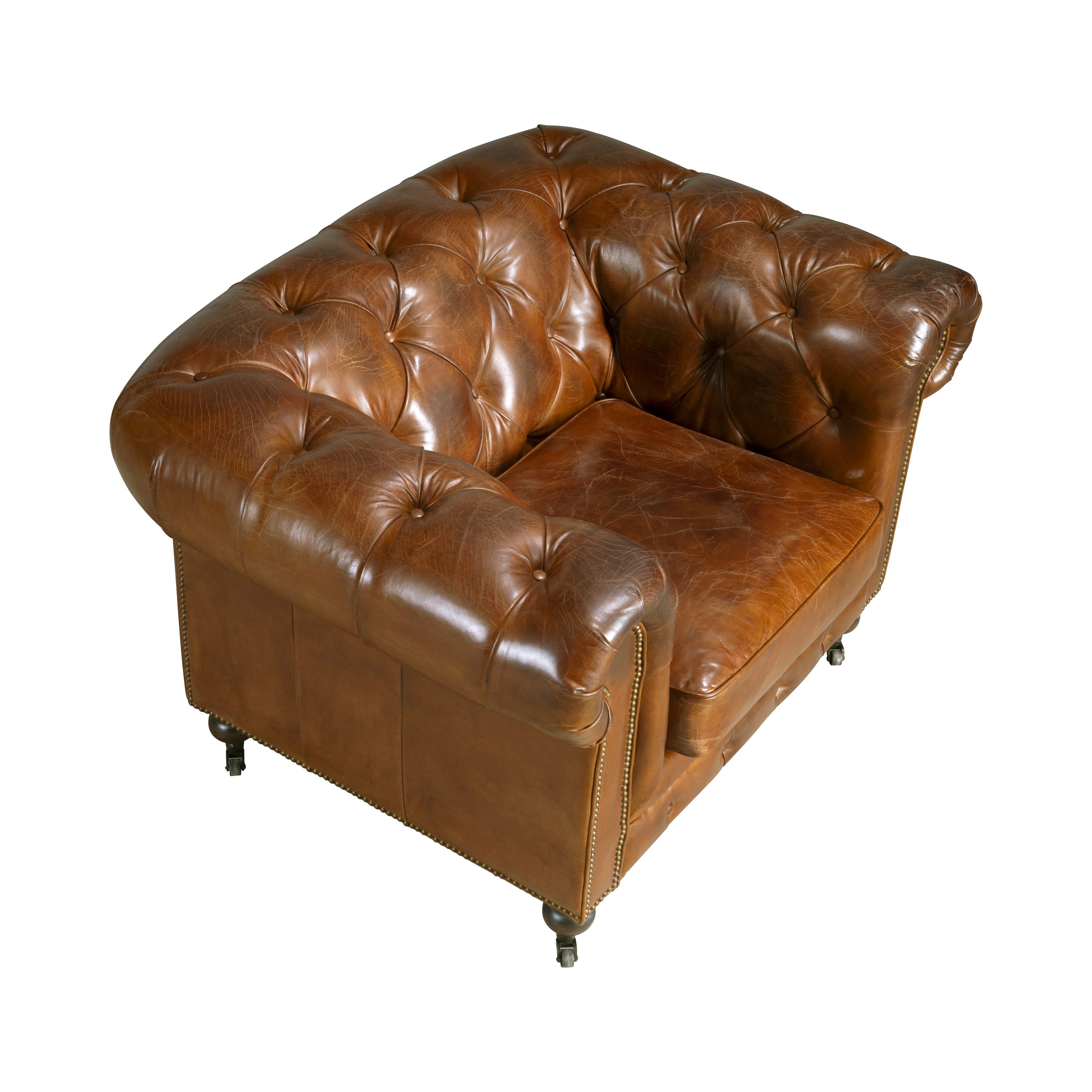 Fauteuil Chester en cuir brun cognac