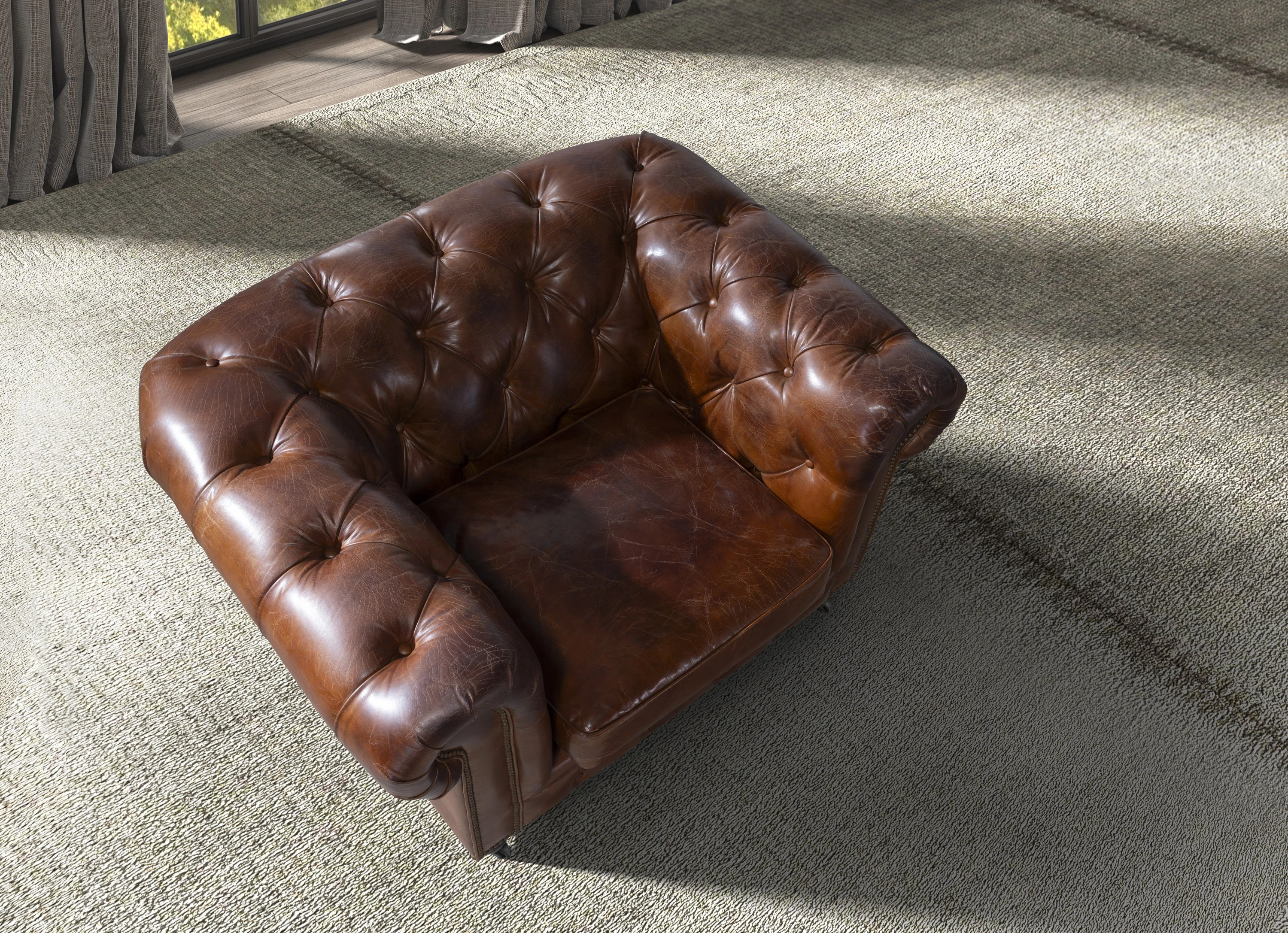 Fauteuil Chester en cuir brun cognac