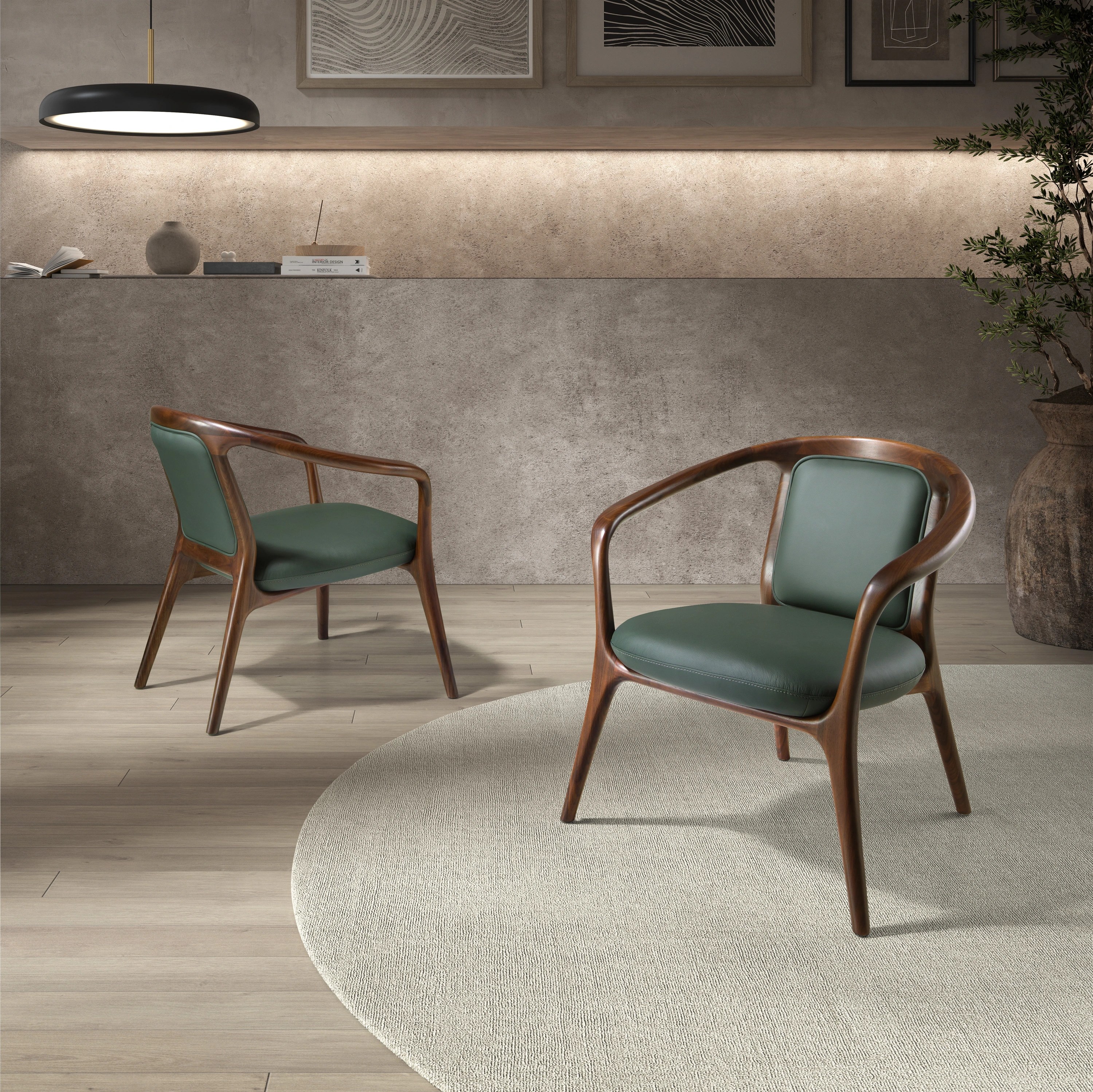 Fauteuil en similicuir vert foncé