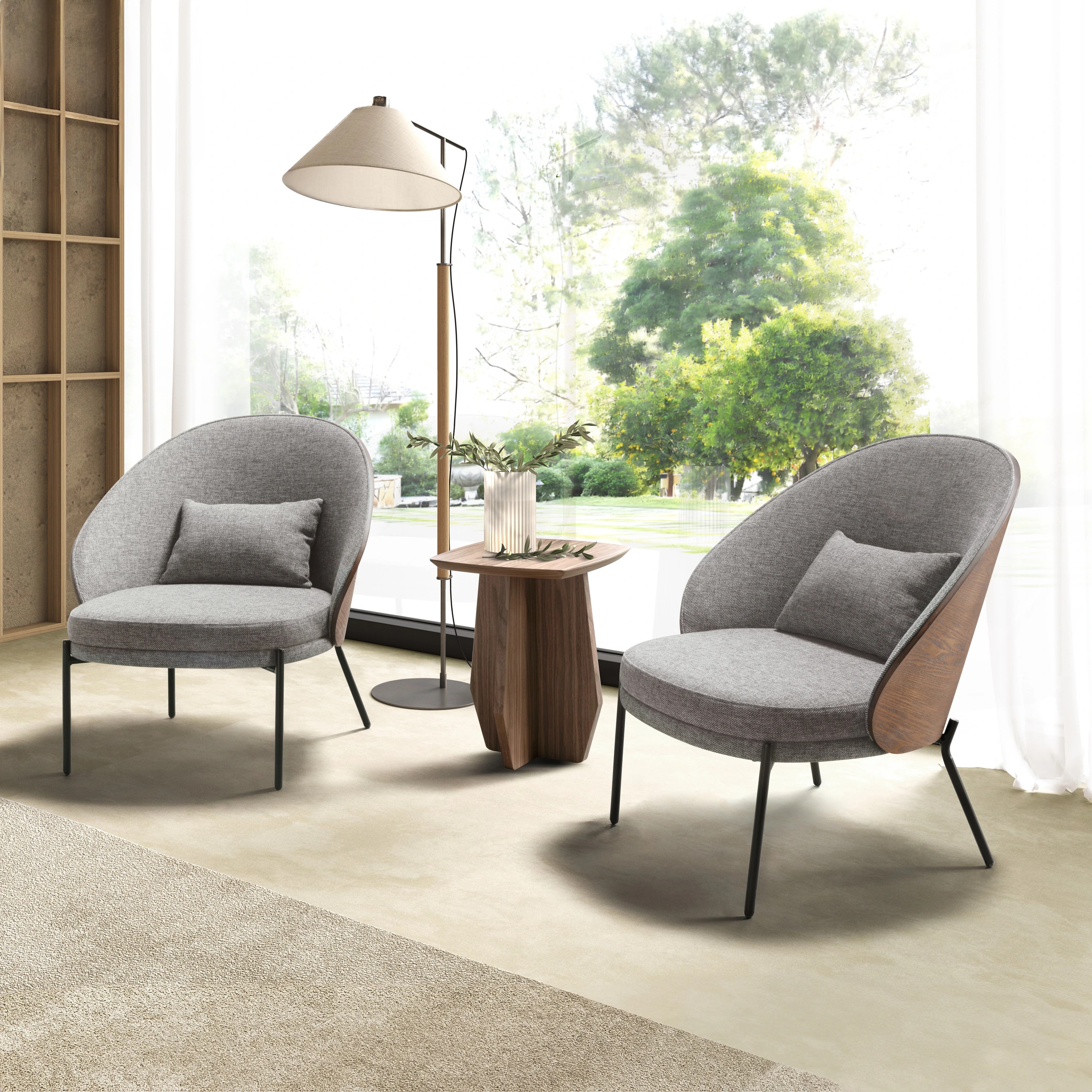 Fauteuil en tissu gris et noyer