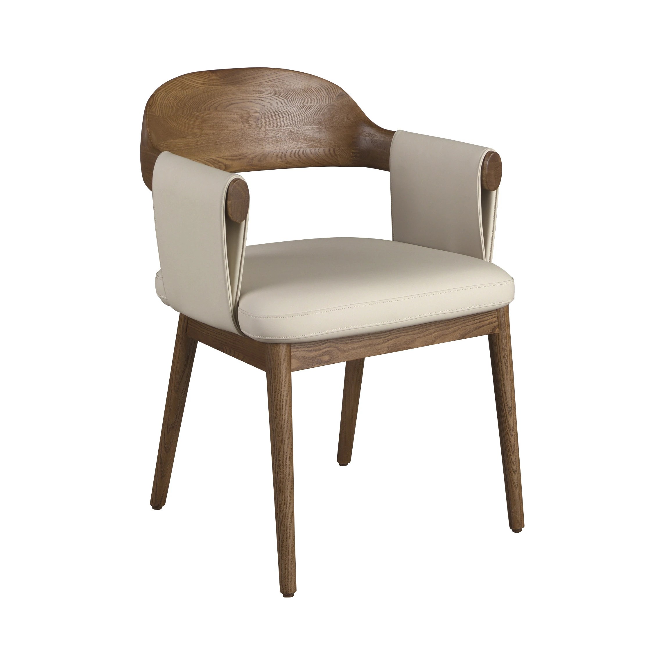 Chaise en noyer et simili-cuir crème