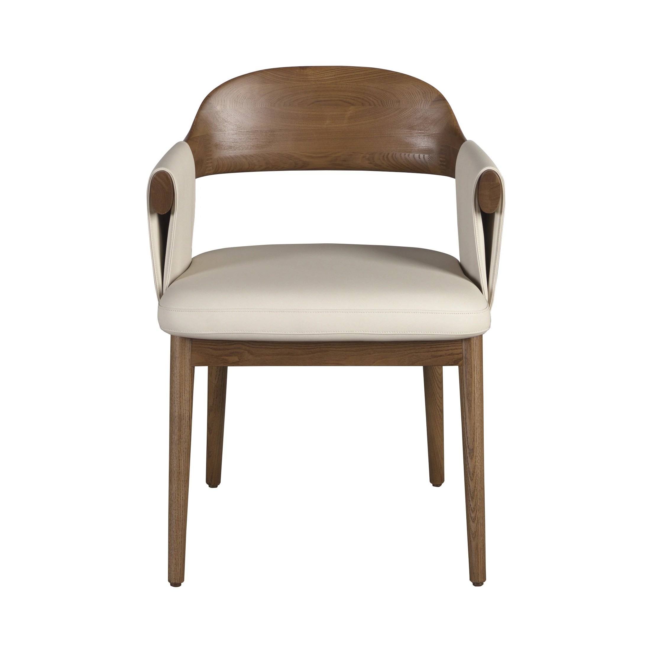 Chaise en noyer et simili-cuir crème